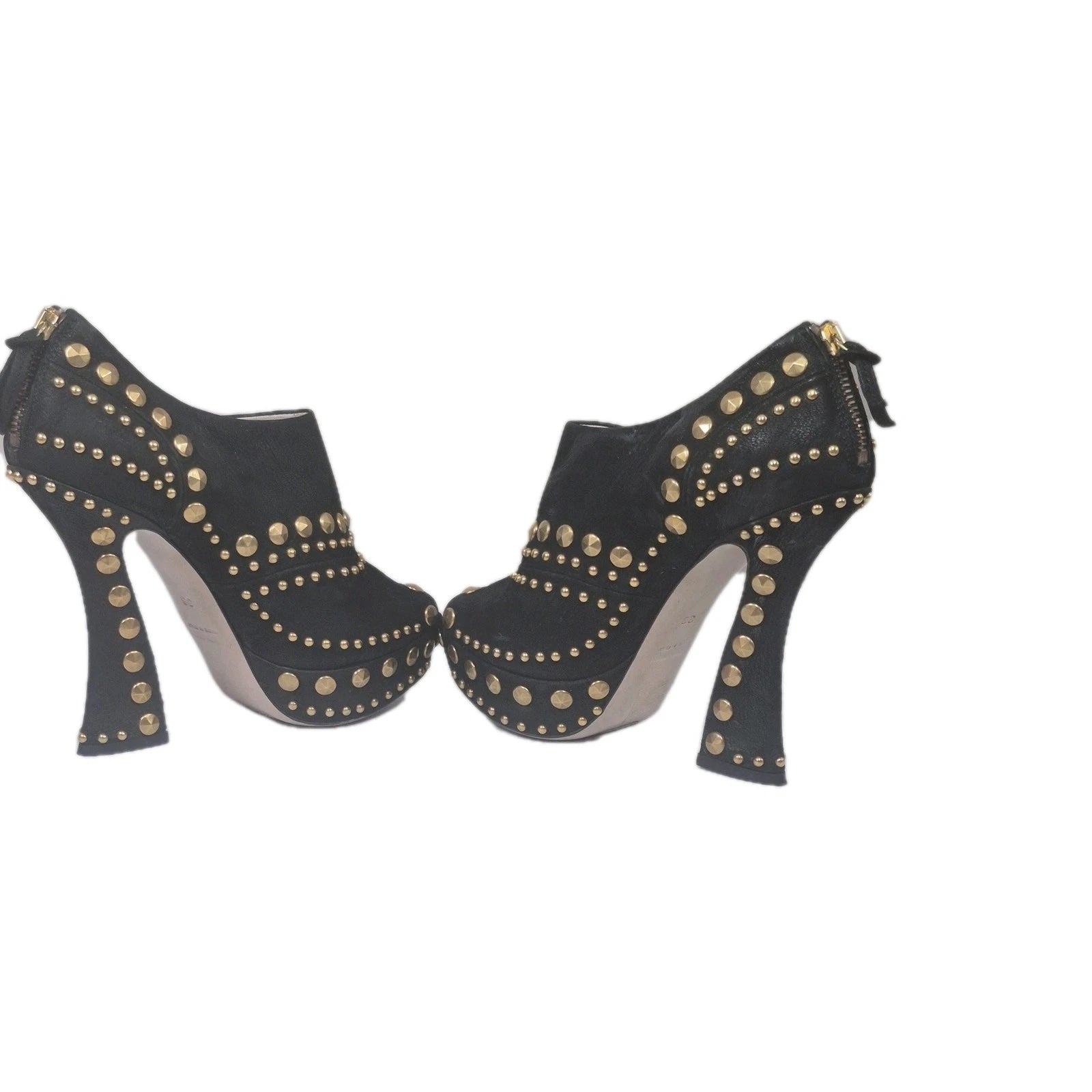 MIU MIU STUDDED SUEDE PLATFORM MARY JANE PUMPS