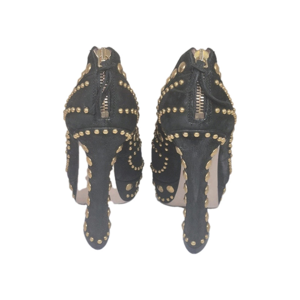 MIU MIU STUDDED SUEDE PLATFORM MARY JANE PUMPS