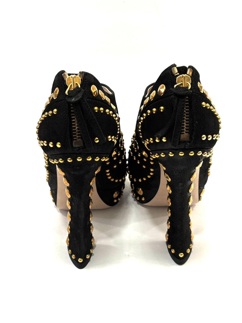 MIU MIU STUDDED SUEDE PLATFORM MARY JANE PUMPS