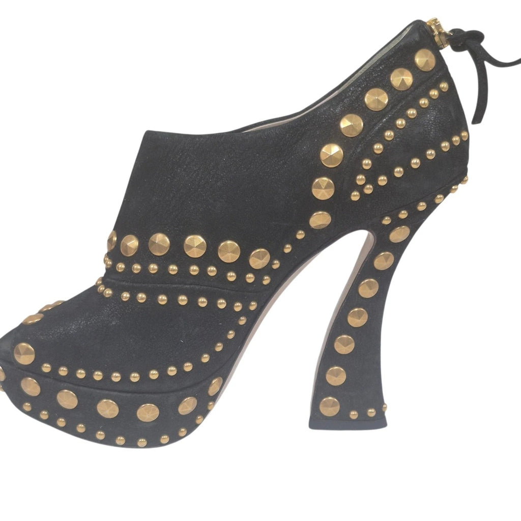 MIU MIU STUDDED SUEDE PLATFORM MARY JANE PUMPS