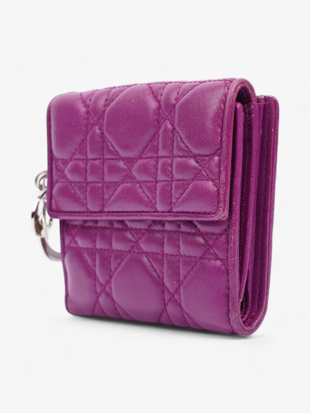 Christian Dior Lady Dior Lotus Wallet Purple / Silver Lambskin Leather
