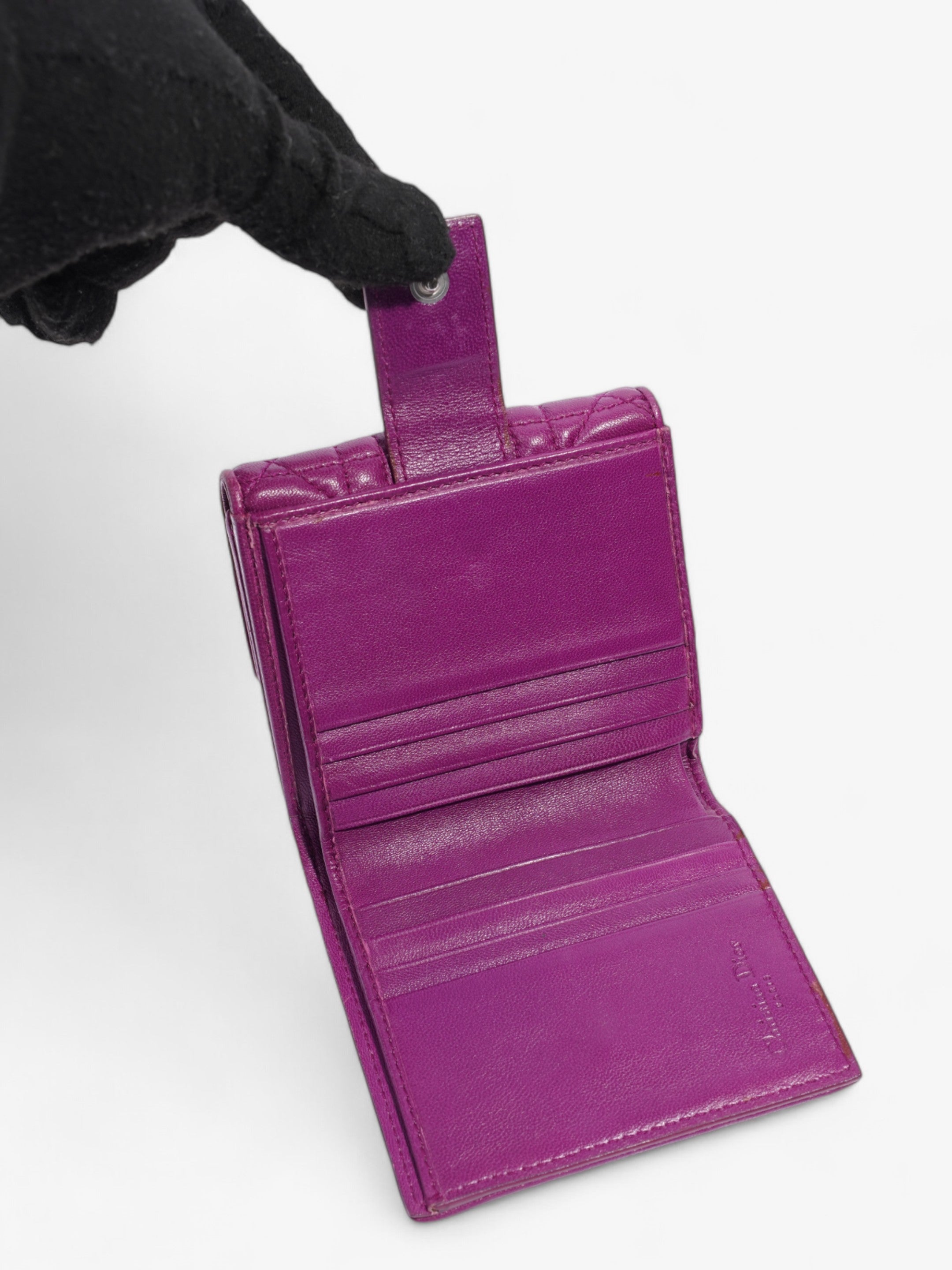 Christian Dior Lady Dior Lotus Wallet Purple / Silver Lambskin Leather