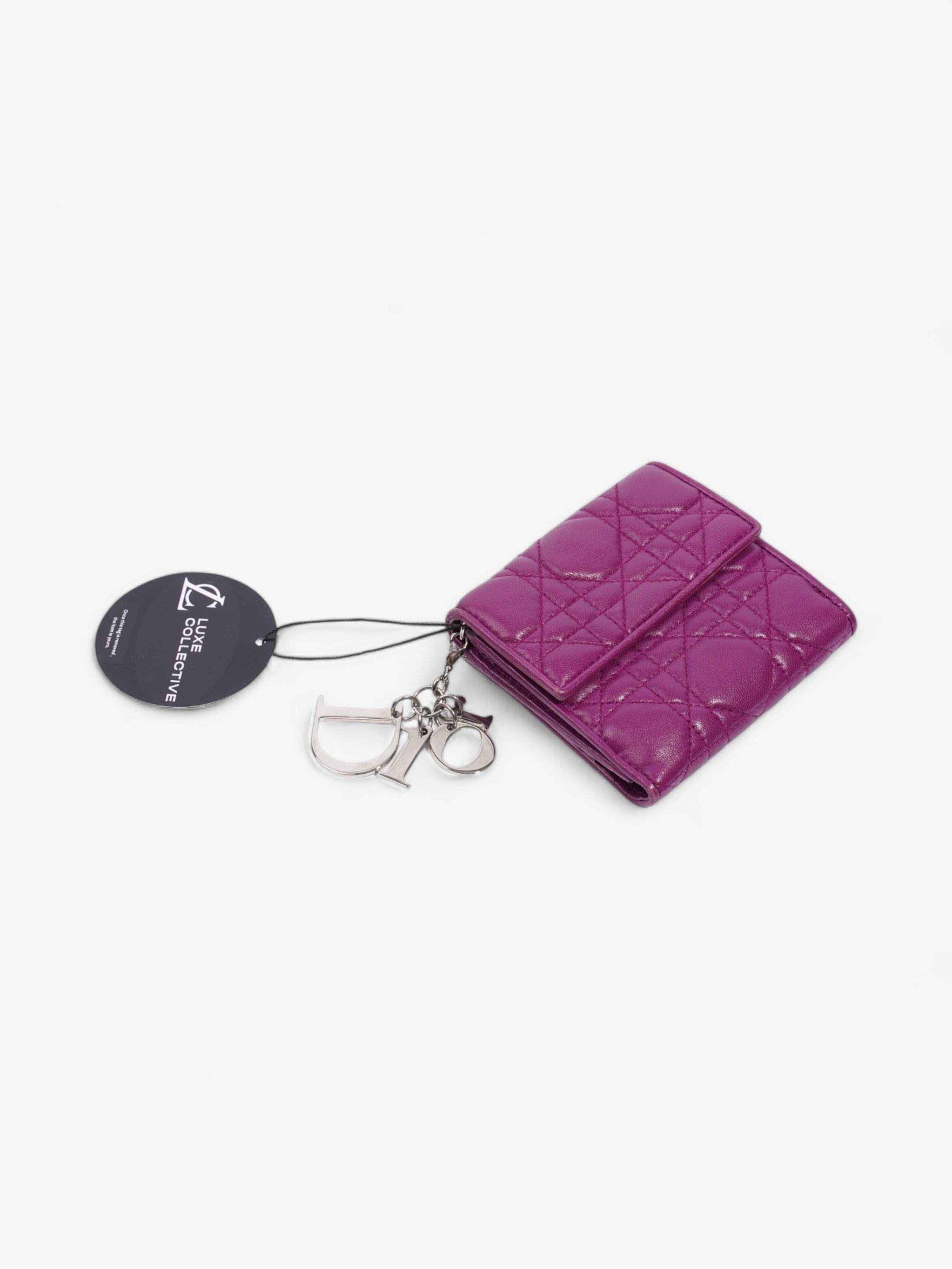 Christian Dior Lady Dior Lotus Wallet Purple / Silver Lambskin Leather