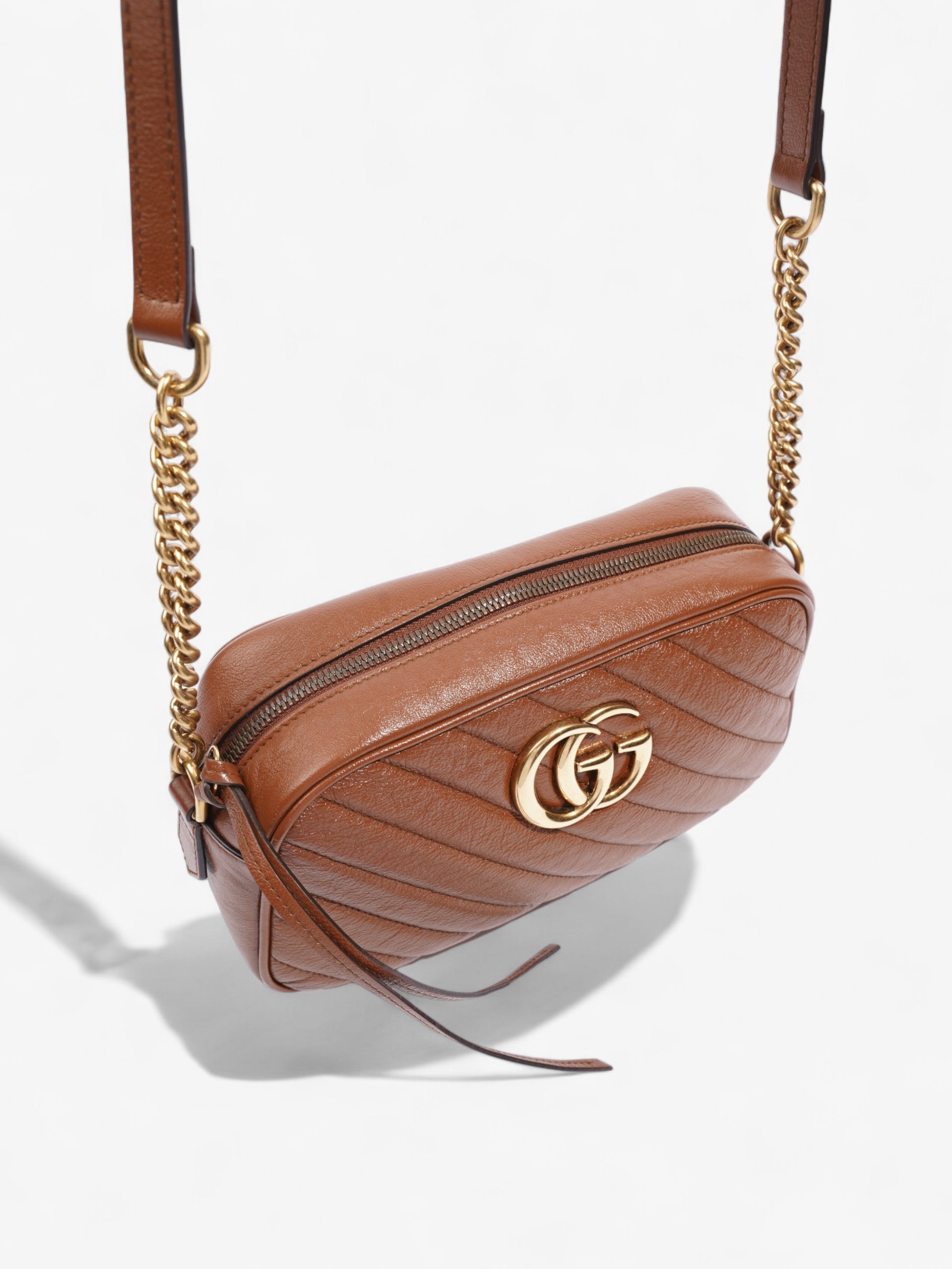 Gucci GG Marmont Brown Matelasse Leather Small