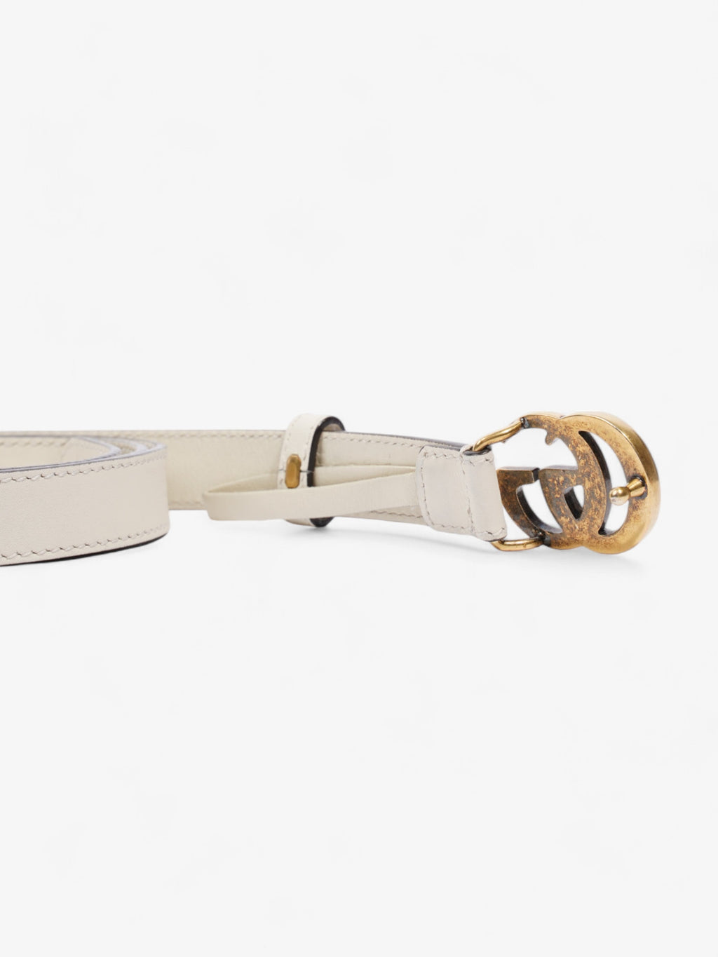 Gucci GG Marmont Thin Belt White / Gold Leather 80cm / 32"