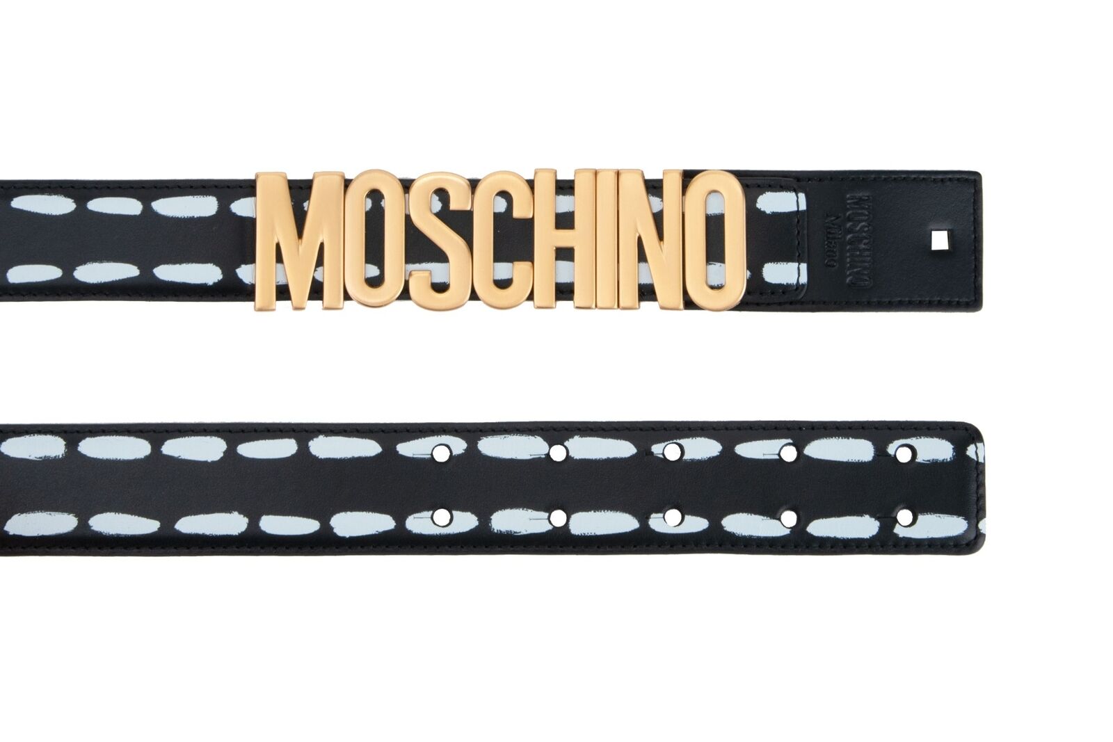 MOSCHINO LOGO EMBELLISHED LEATHER BELT