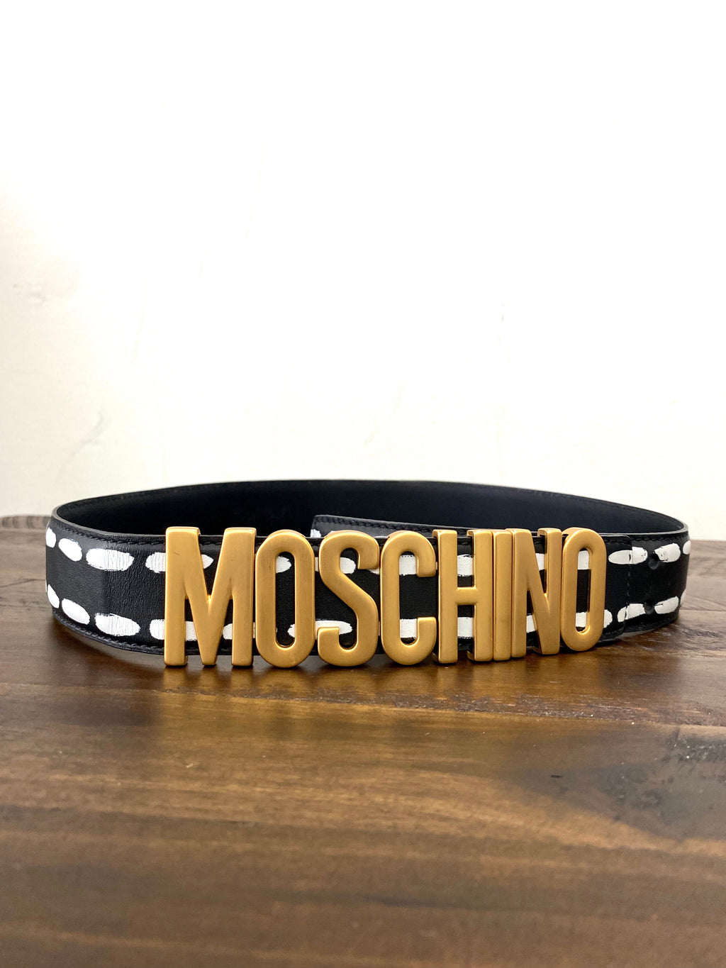 MOSCHINO LOGO EMBELLISHED LEATHER BELT