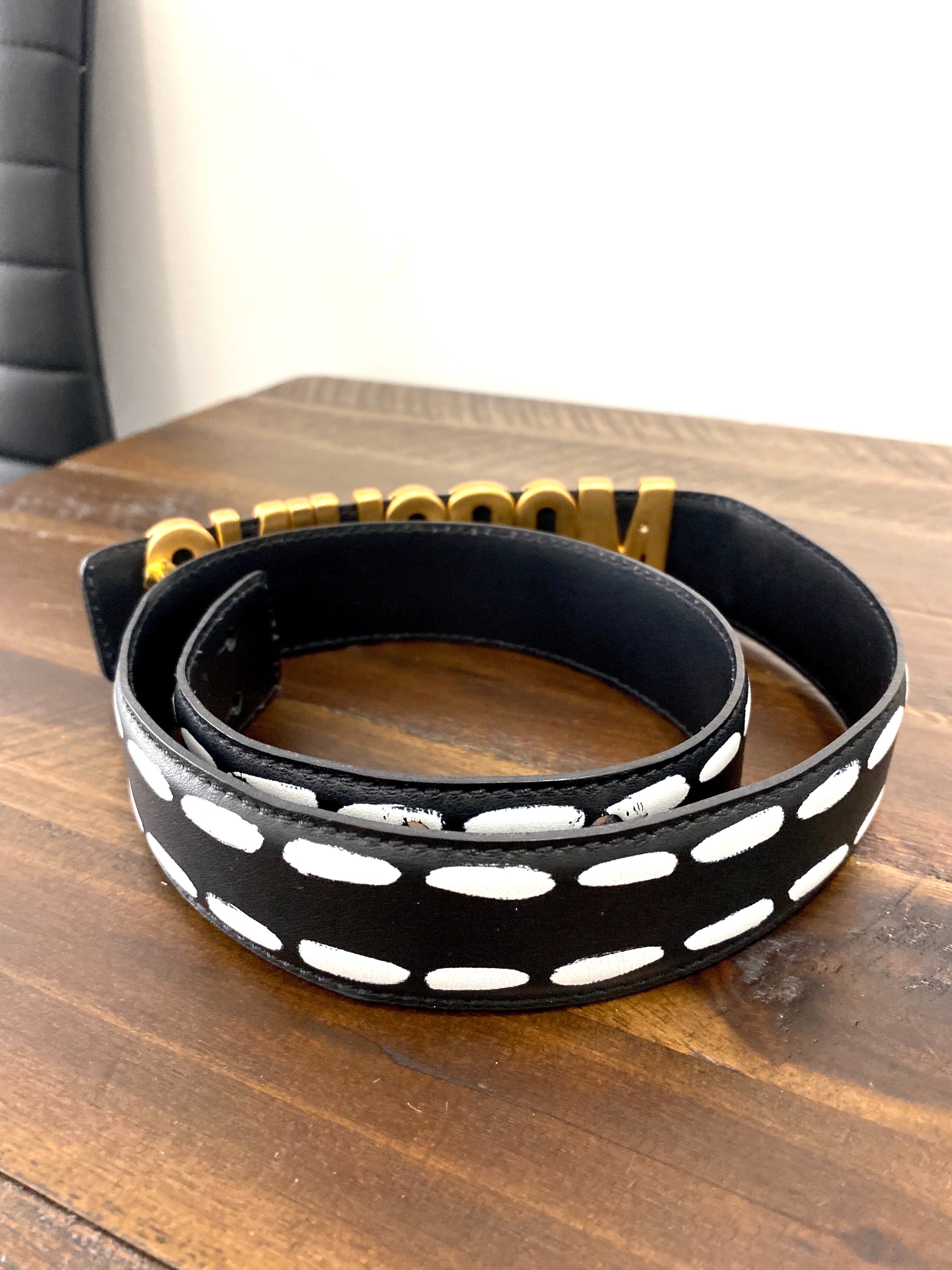 MOSCHINO LOGO EMBELLISHED LEATHER BELT