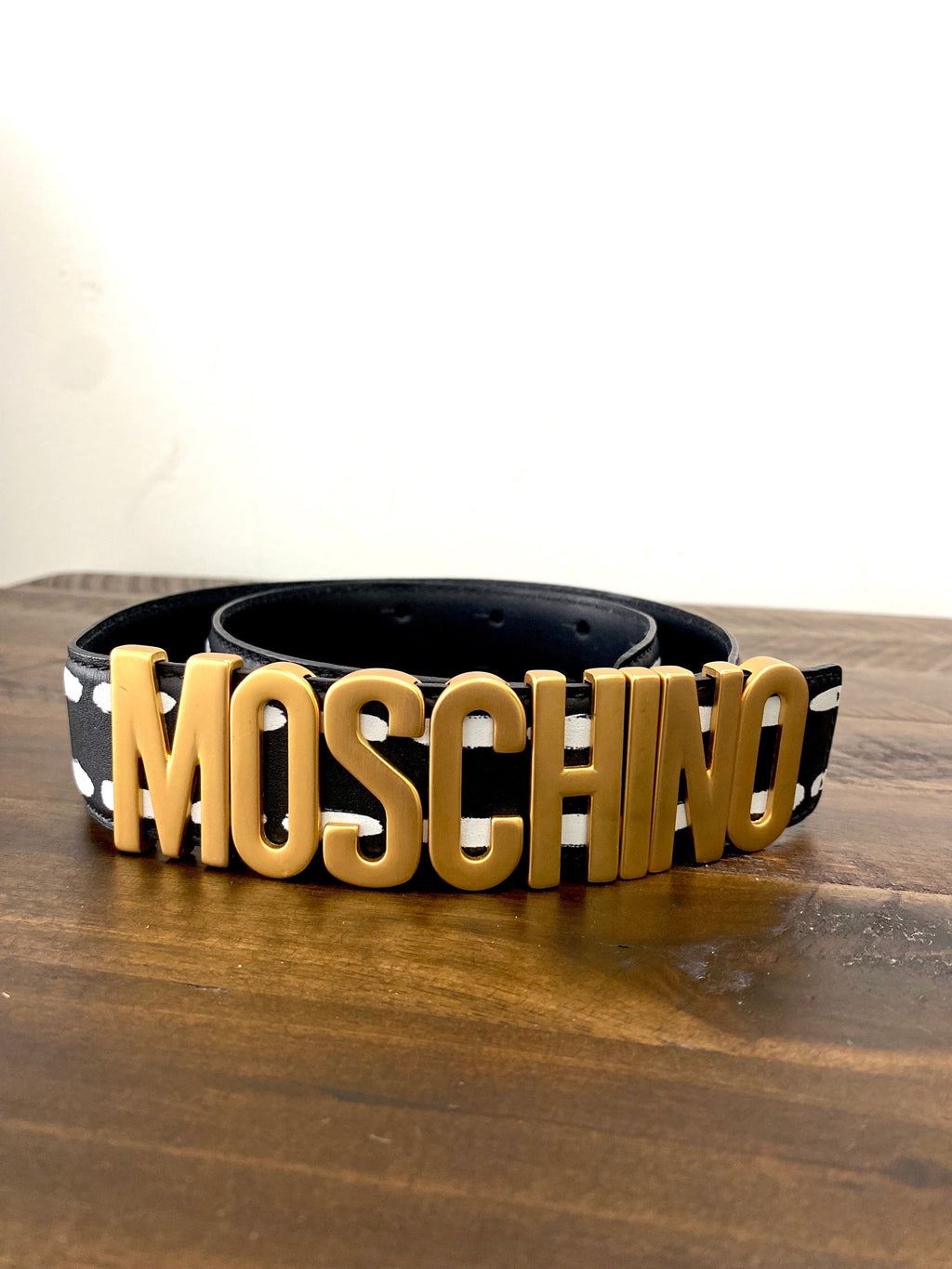 MOSCHINO LOGO EMBELLISHED LEATHER BELT