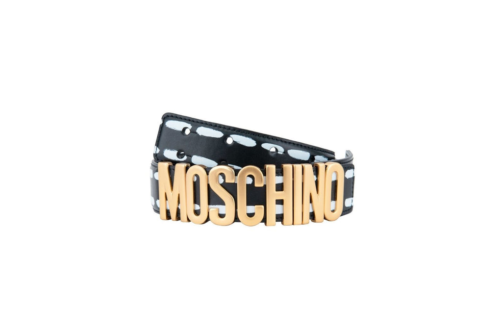 MOSCHINO LOGO EMBELLISHED LEATHER BELT