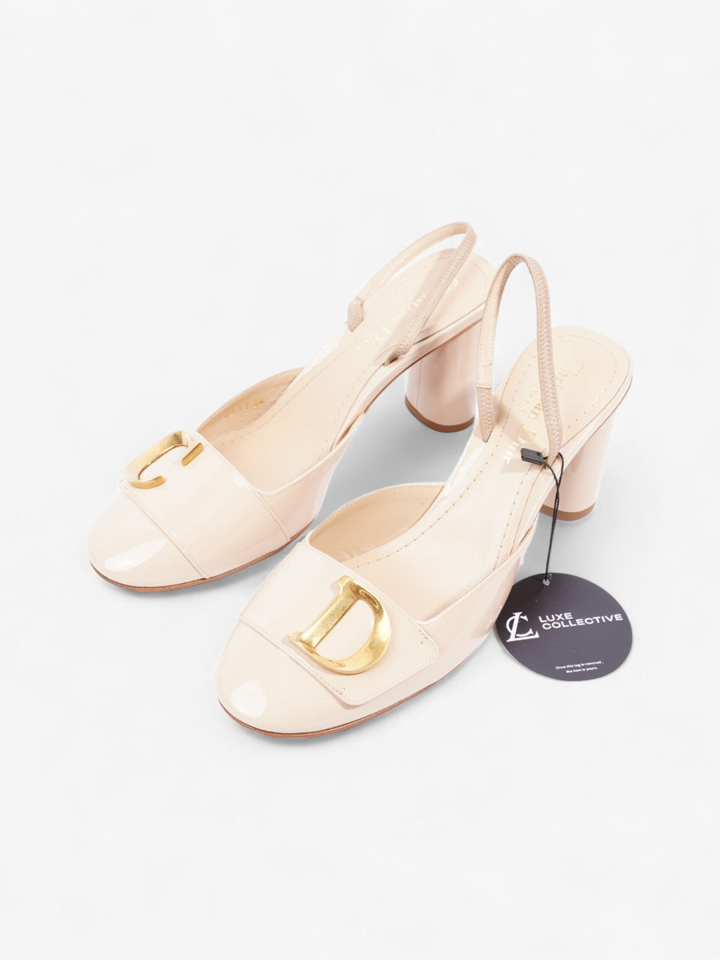 Christian Dior CD Slingback 80mm Nude Patent Leather EU 38 UK 5