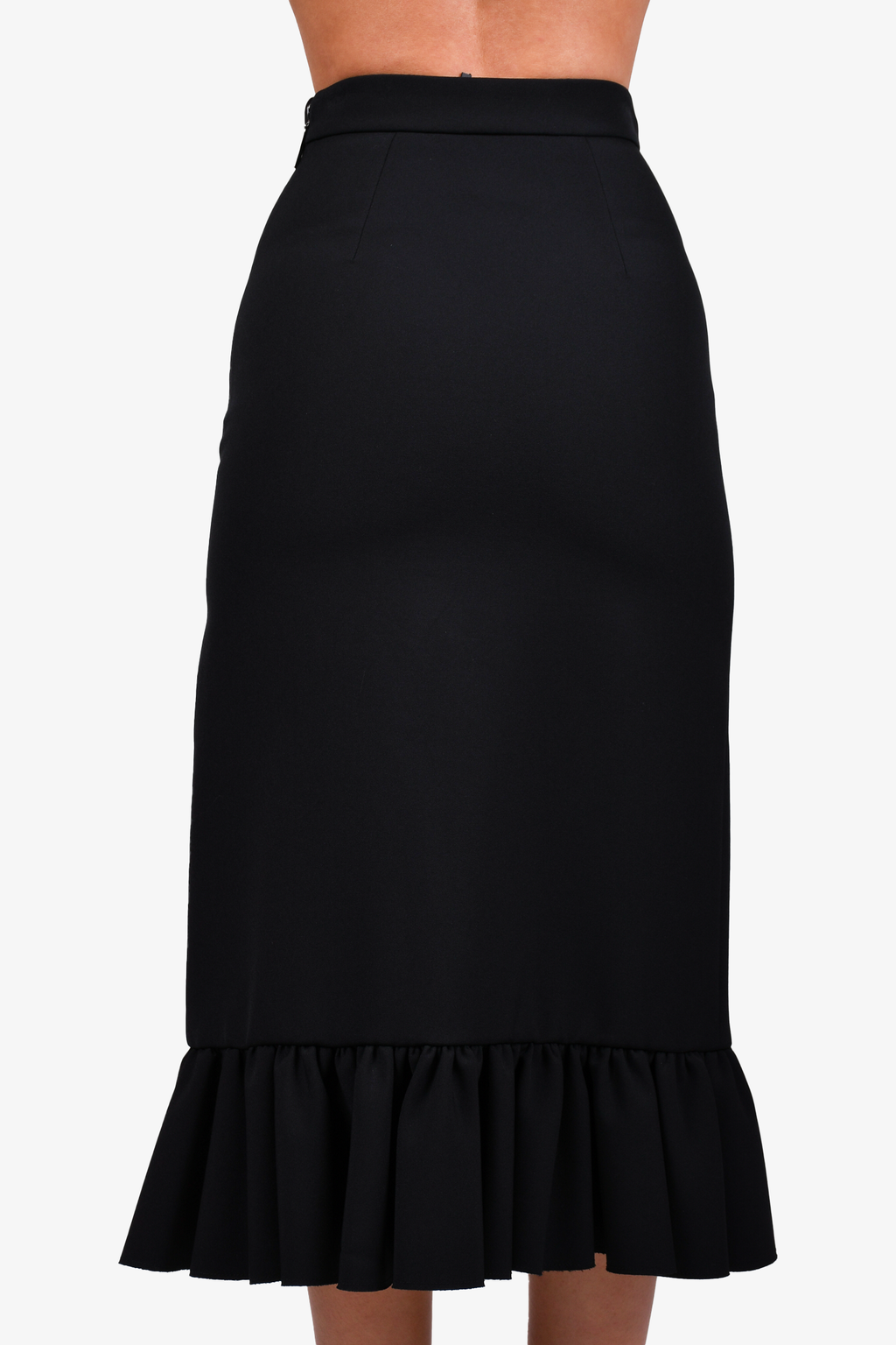 MSGM Black Ruffle Detail Midi Skirt Size 38