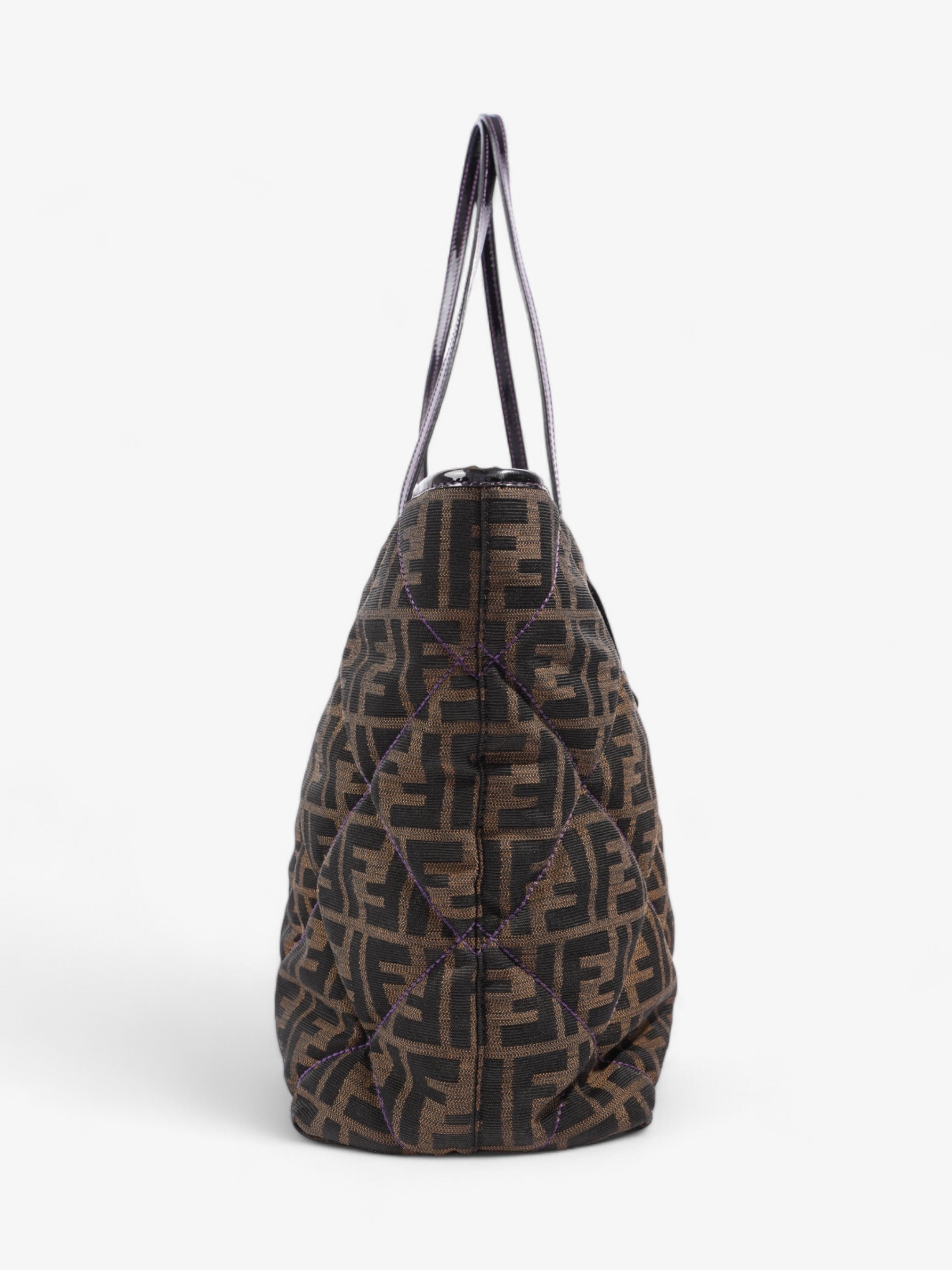 Fendi Quilted Roll Tote Brown FF / Purple Stitching / Black Cotton