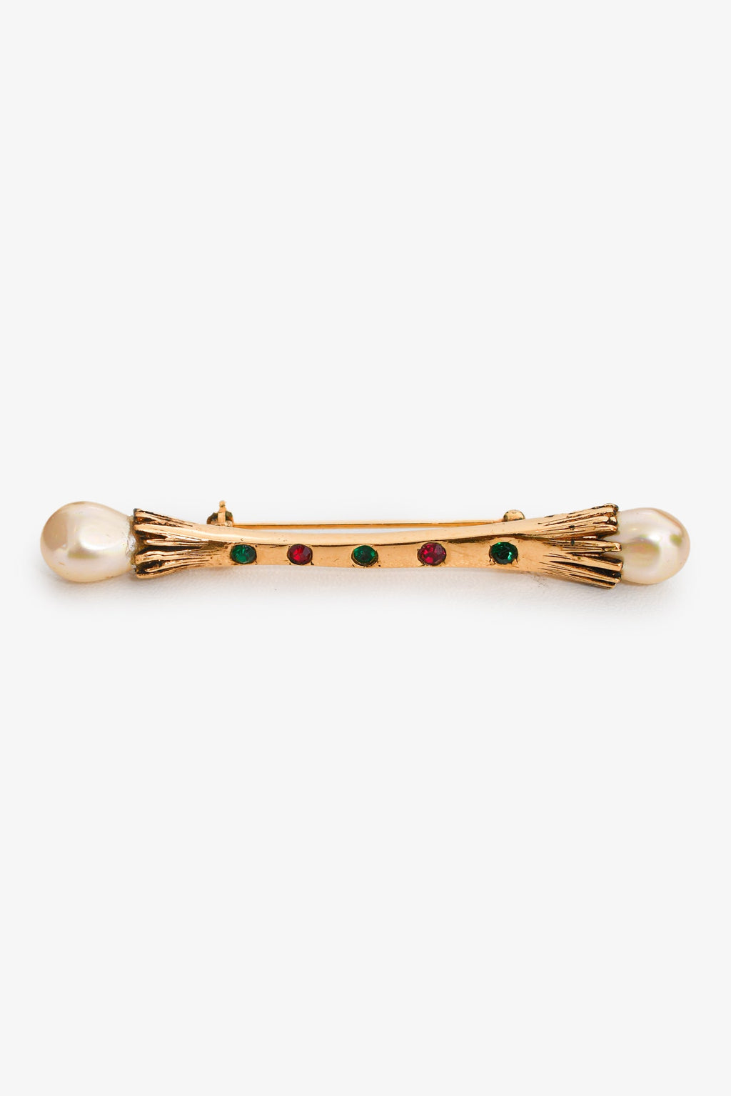 Pre-Loved Chanel™ Gold-Tone Crystal Pearl Bar Brooch