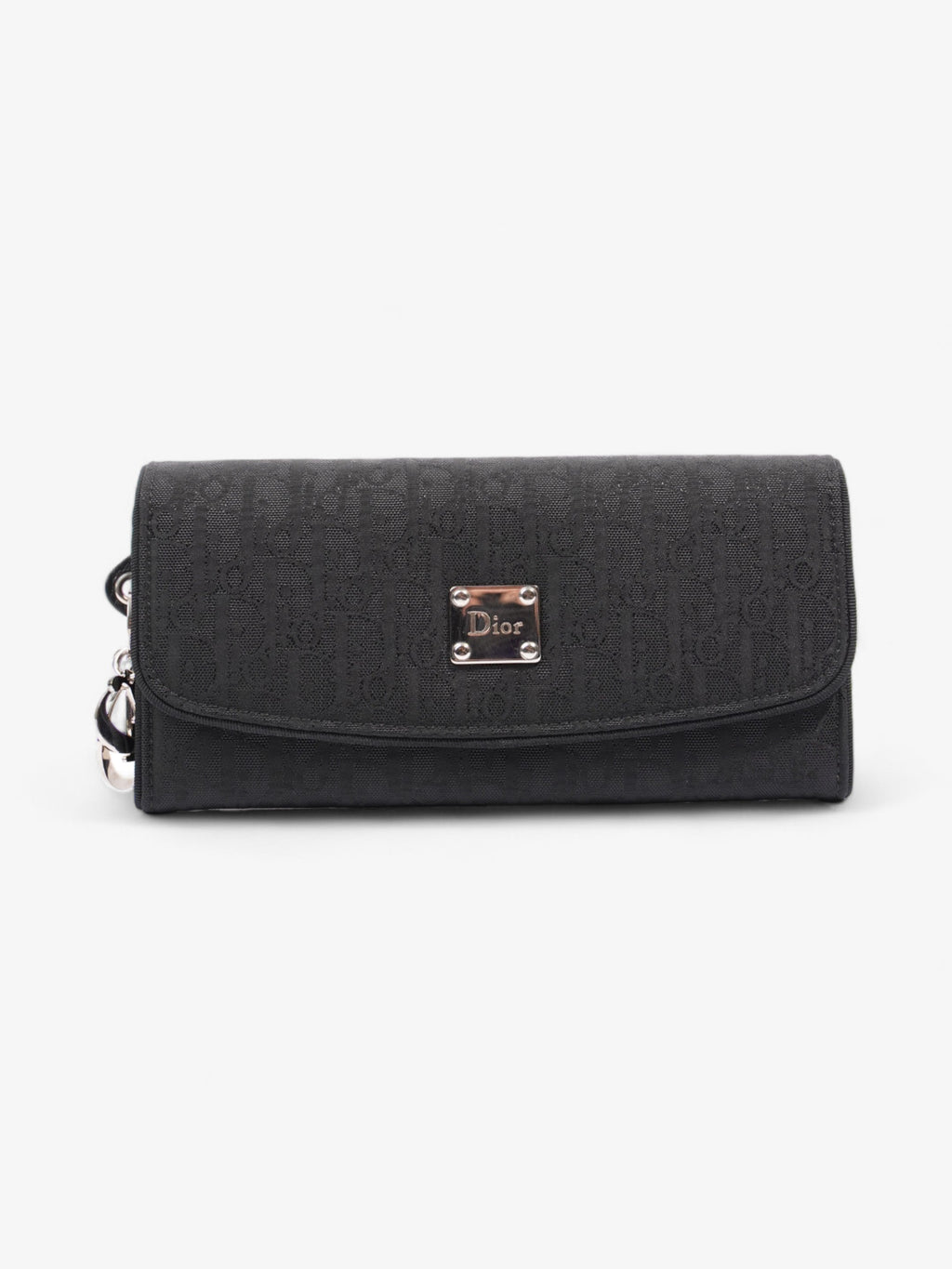 Christian Dior CD Icon Trifold Wallet Black Diorissimo Canvas