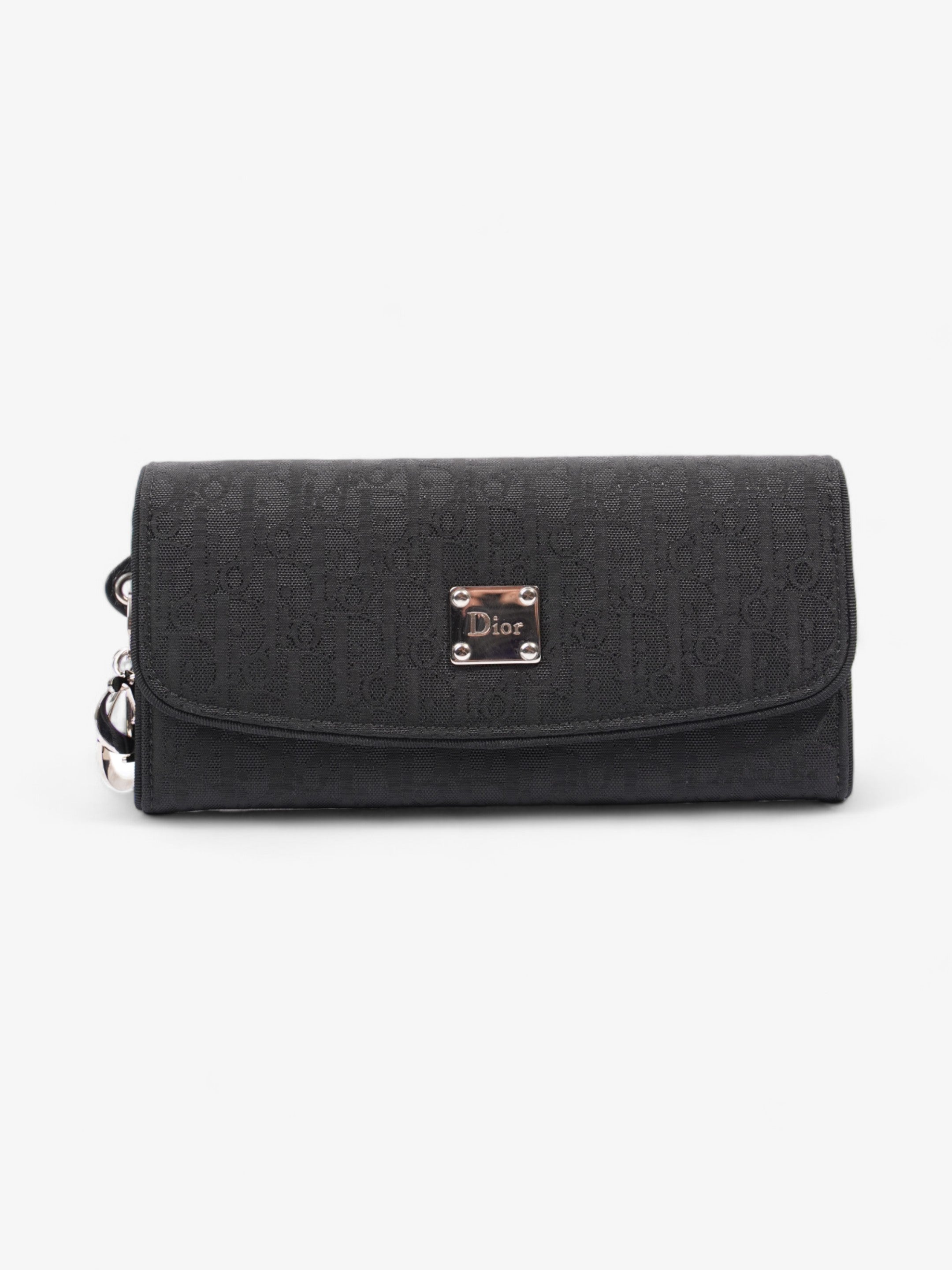 Christian Dior CD Icon Trifold Wallet Black Diorissimo Canvas