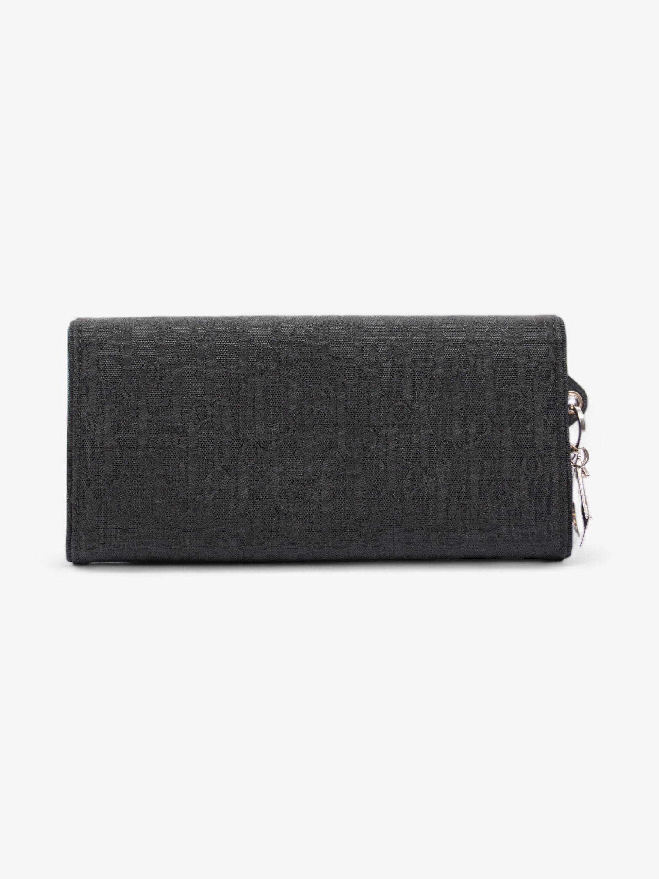 Christian Dior CD Icon Trifold Wallet Black Diorissimo Canvas
