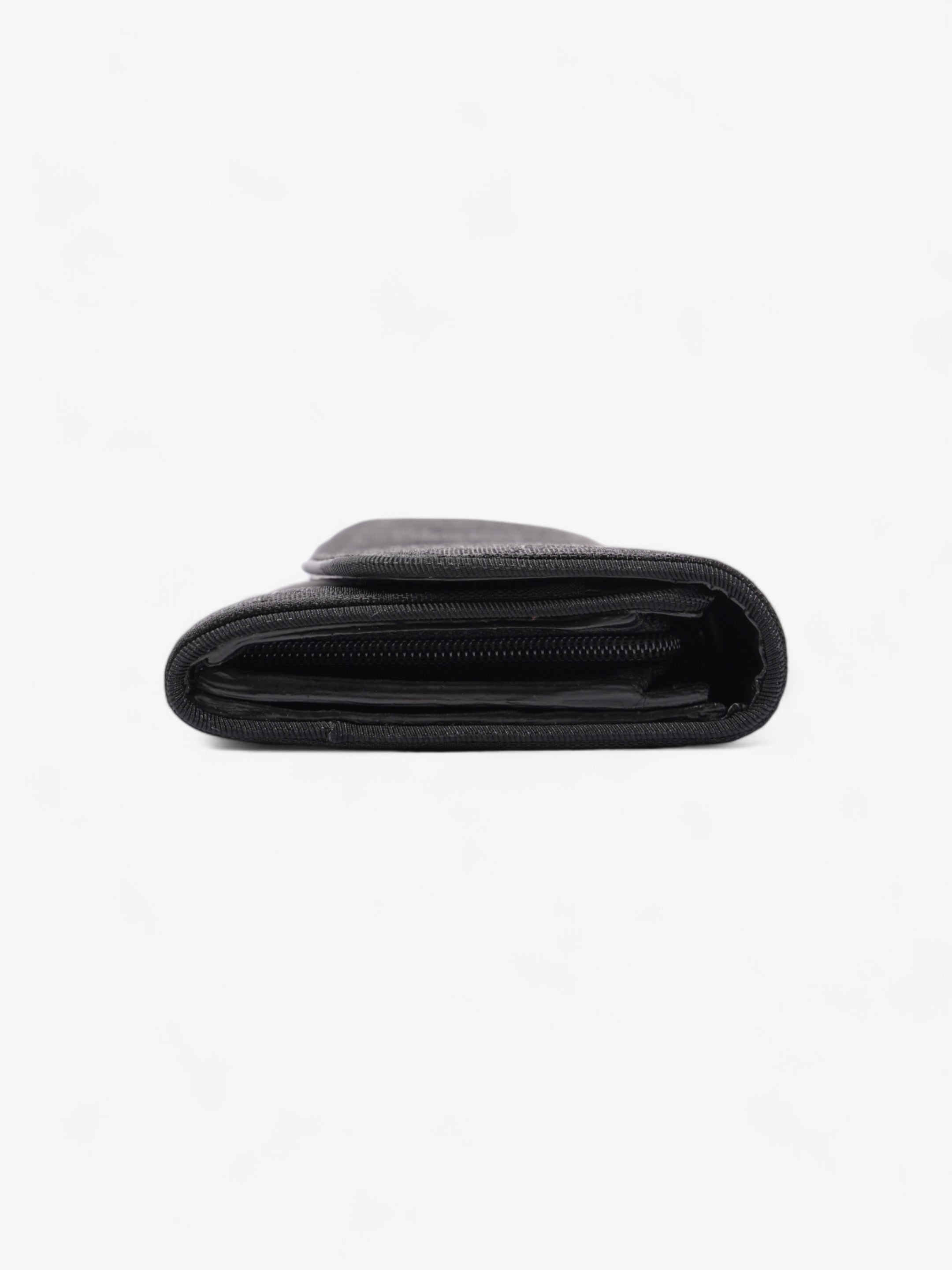 Christian Dior CD Icon Trifold Wallet Black Diorissimo Canvas