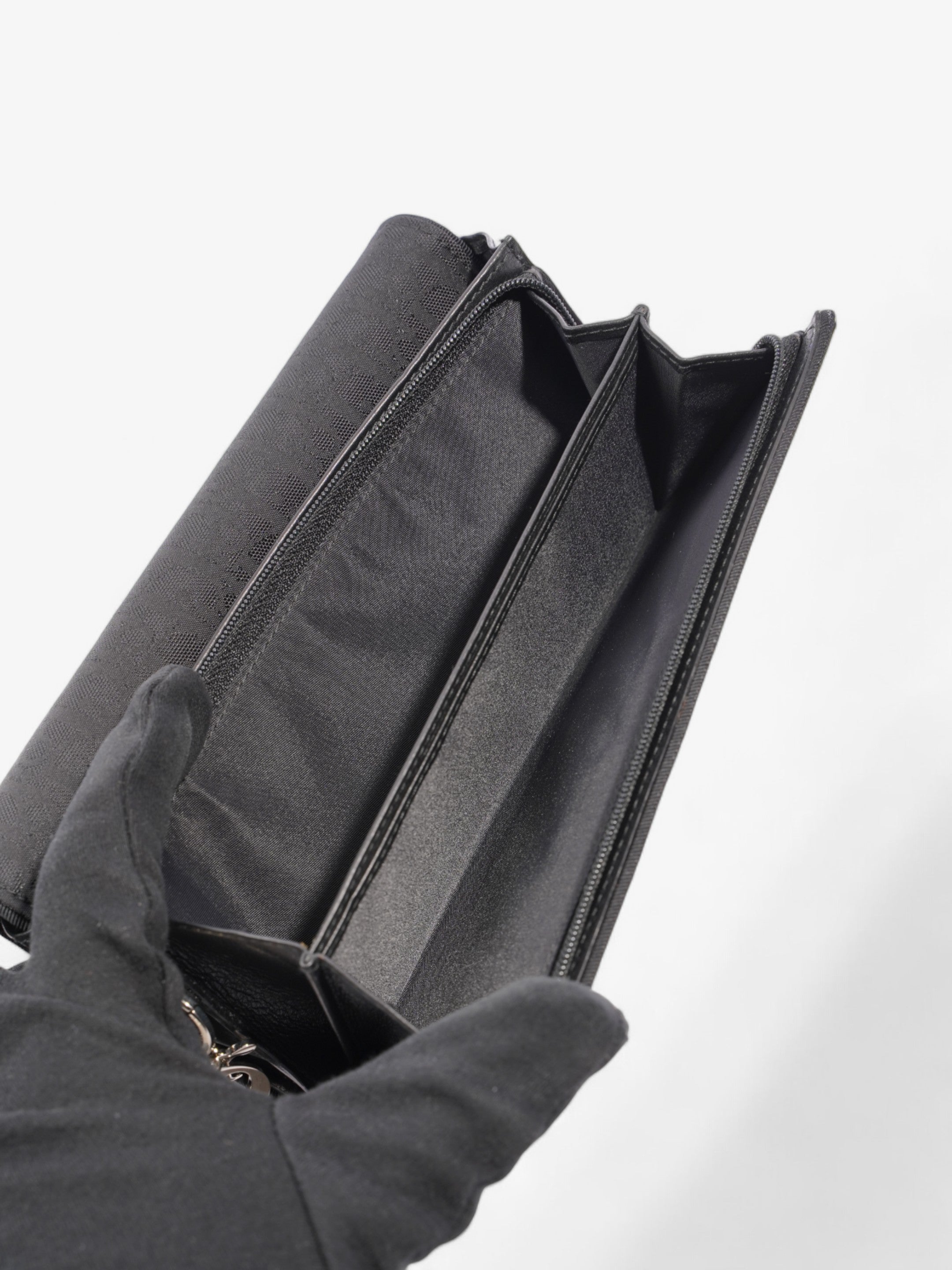 Christian Dior CD Icon Trifold Wallet Black Diorissimo Canvas
