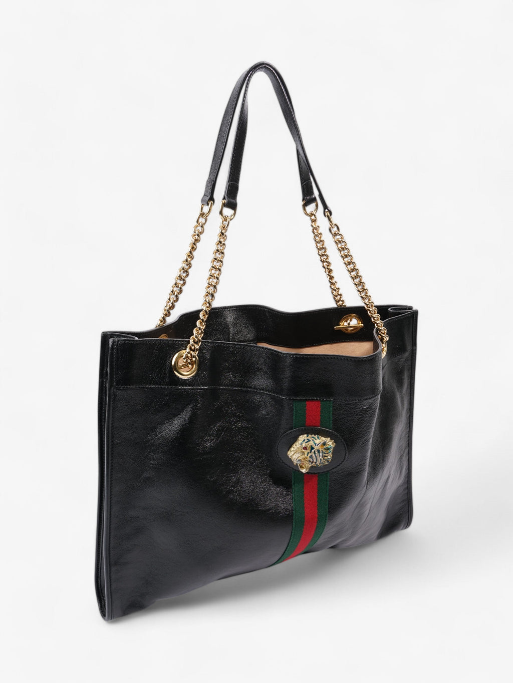 Gucci Rajah Chain Tote Black / Green / Red Leather Large