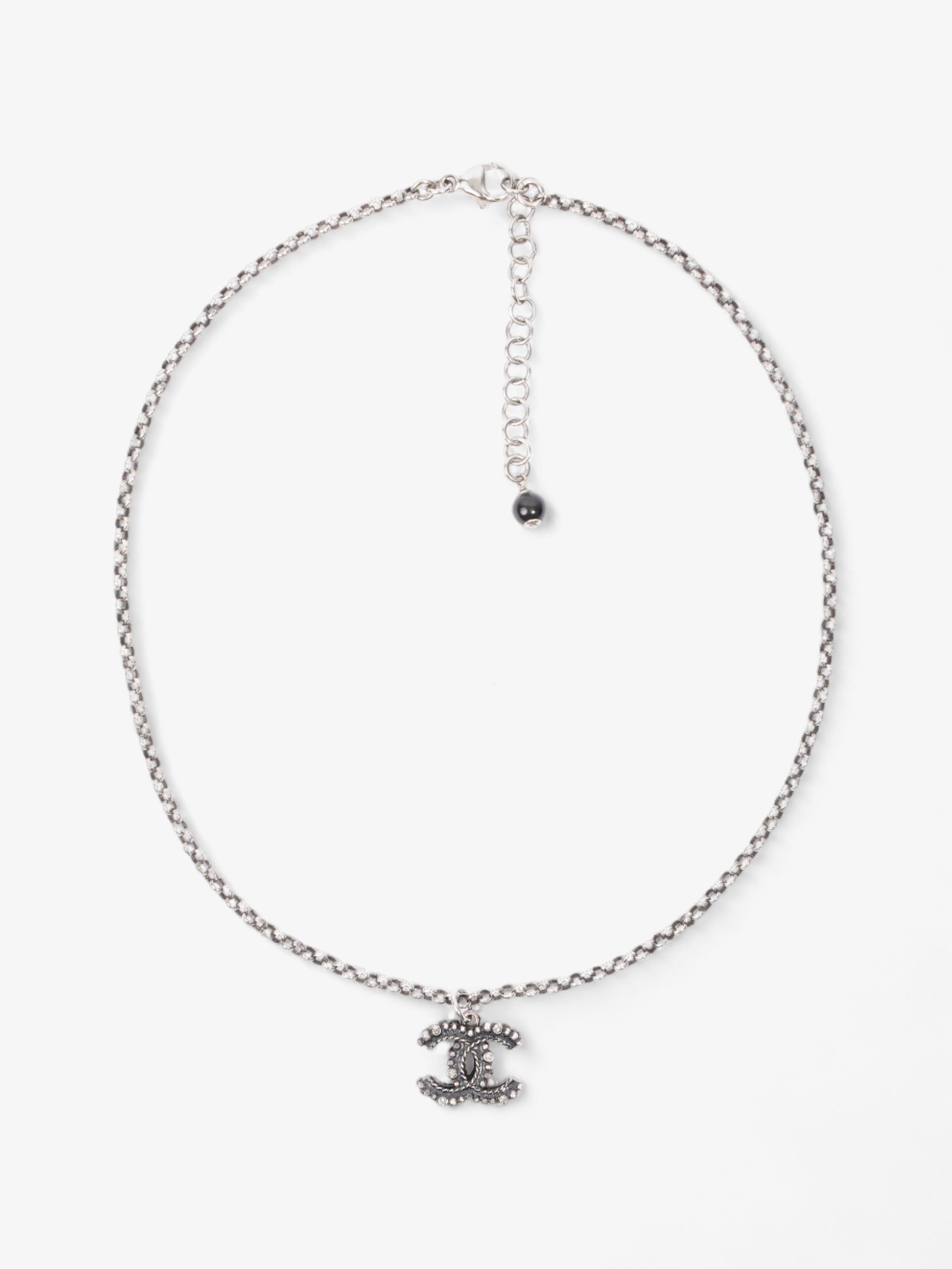 Chanel CC Necklace Silver Tone Base Metal