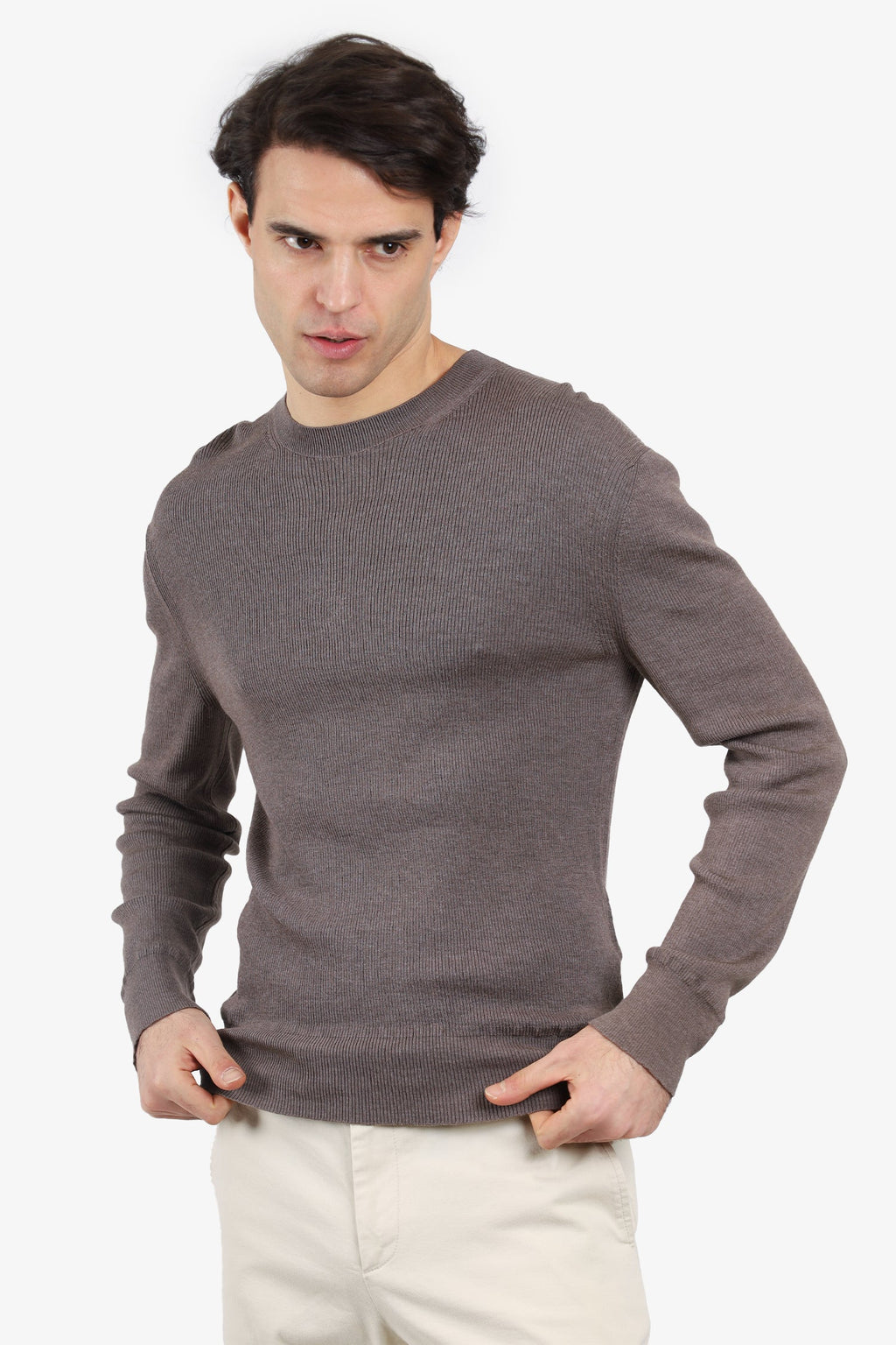 Tom Ford Brown Wool Ribbed Crew Neck Sweater Size 50