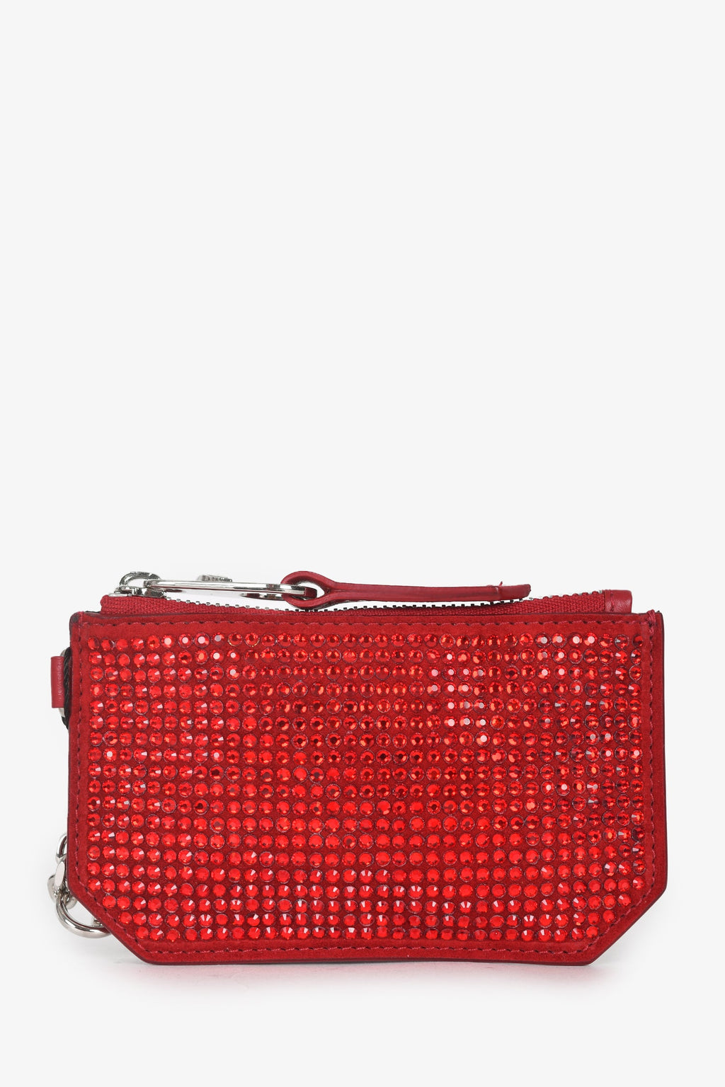 Versace Red Leather Swarovski Crystals Front Side Zip  Holder
