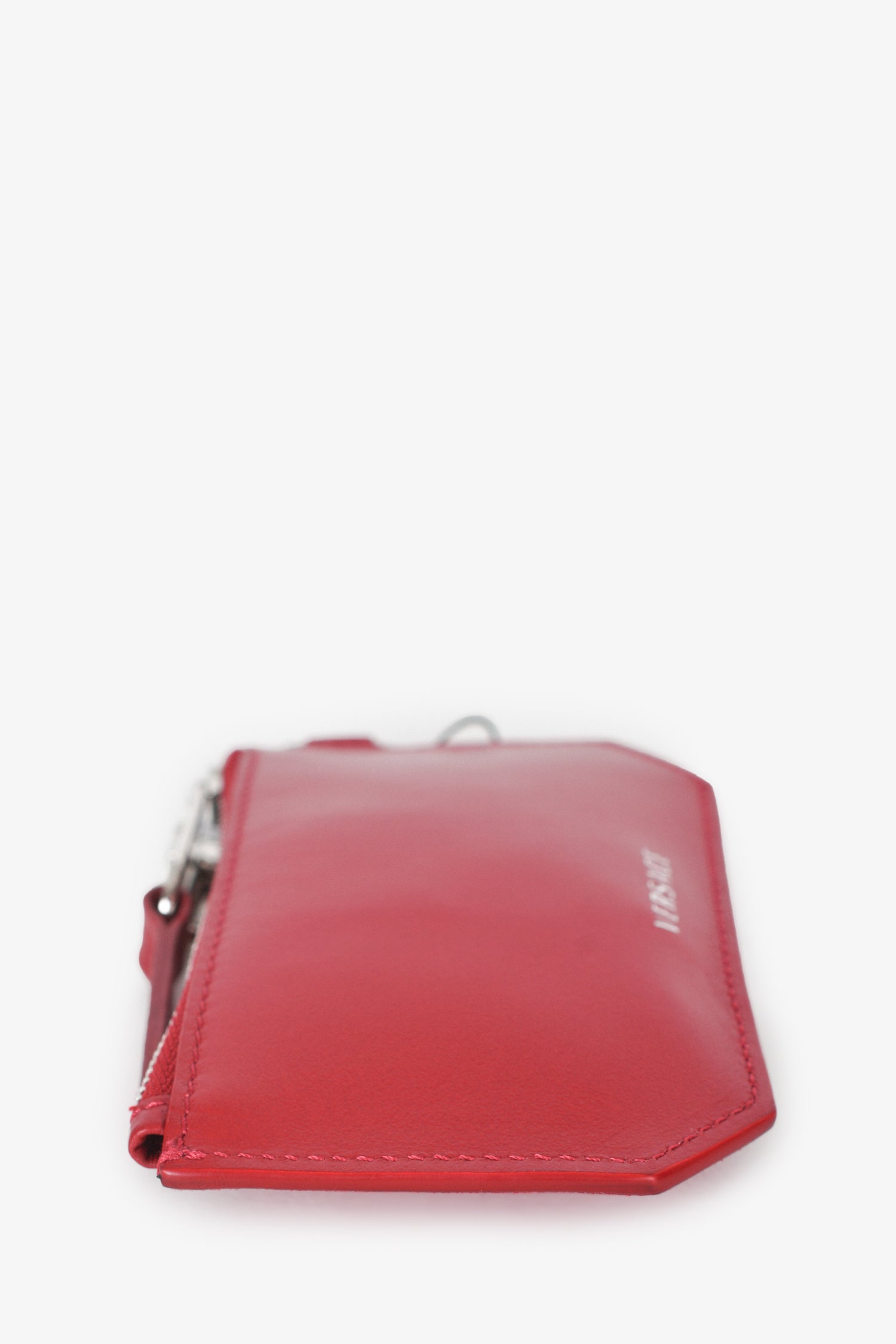 Versace Red Leather Swarovski Crystals Front Side Zip  Holder