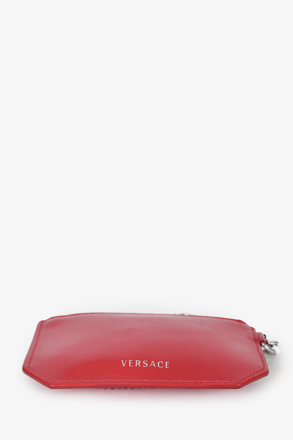 Versace Red Leather Swarovski Crystals Front Side Zip  Holder
