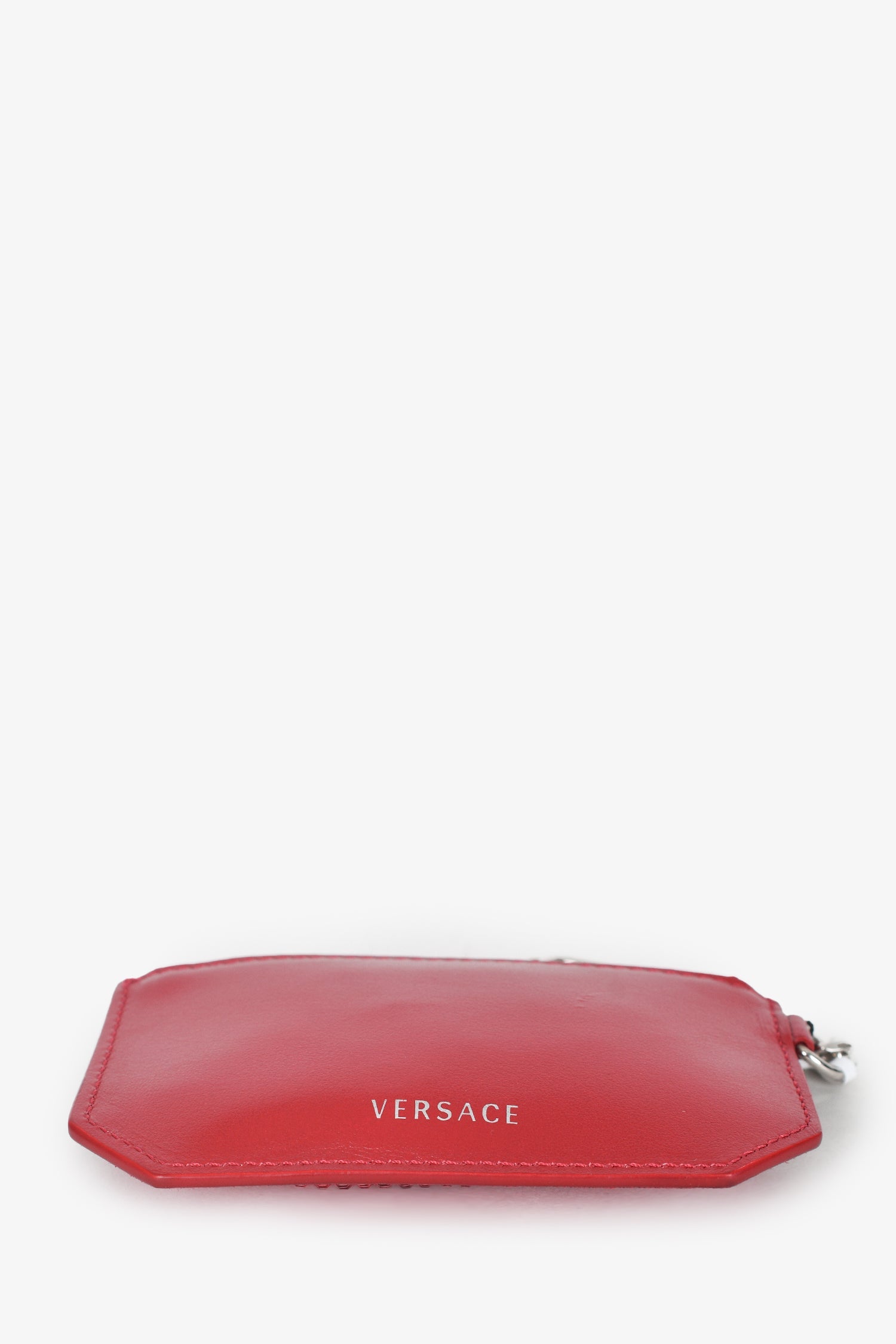 Versace Red Leather Swarovski Crystals Front Side Zip  Holder