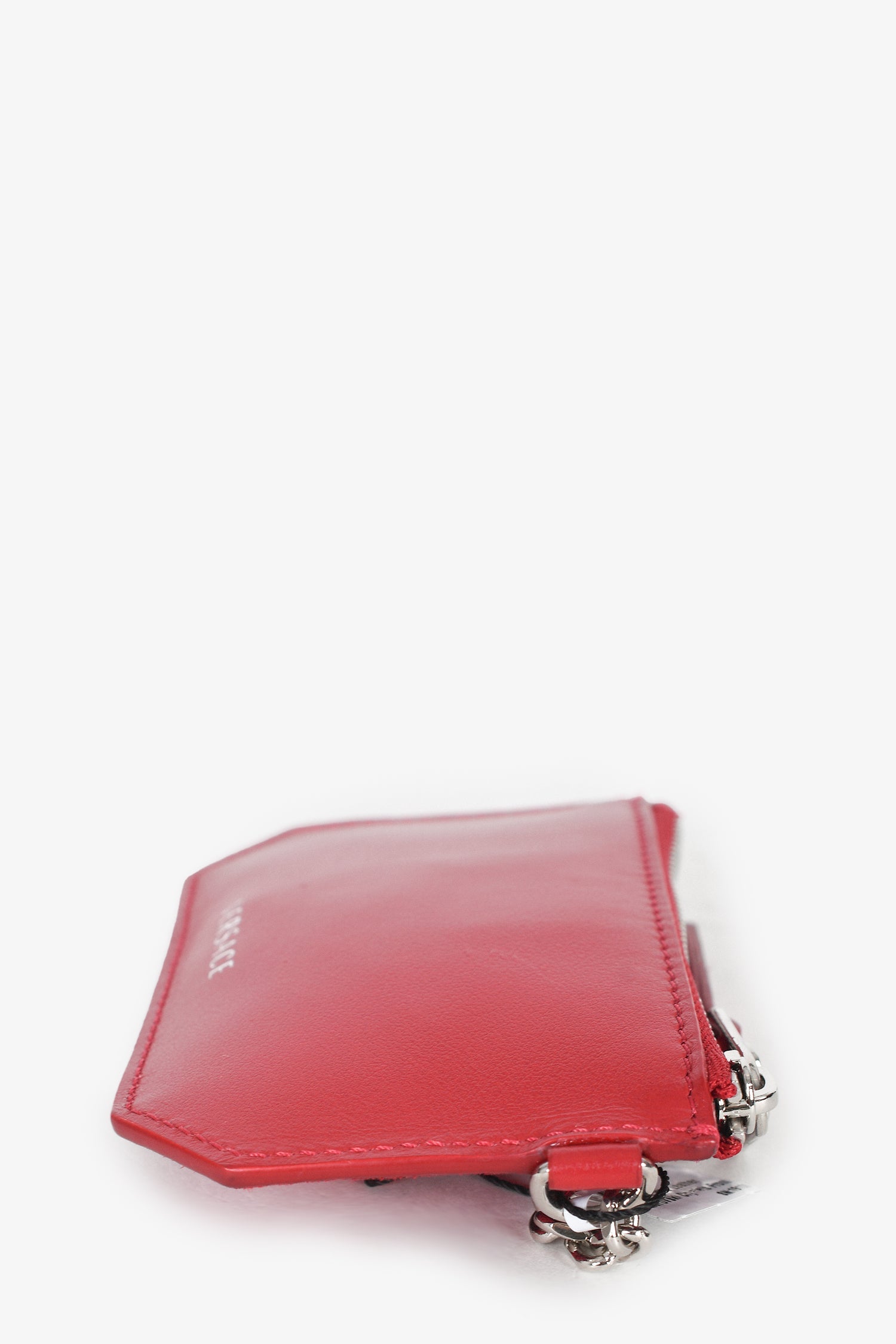 Versace Red Leather Swarovski Crystals Front Side Zip  Holder