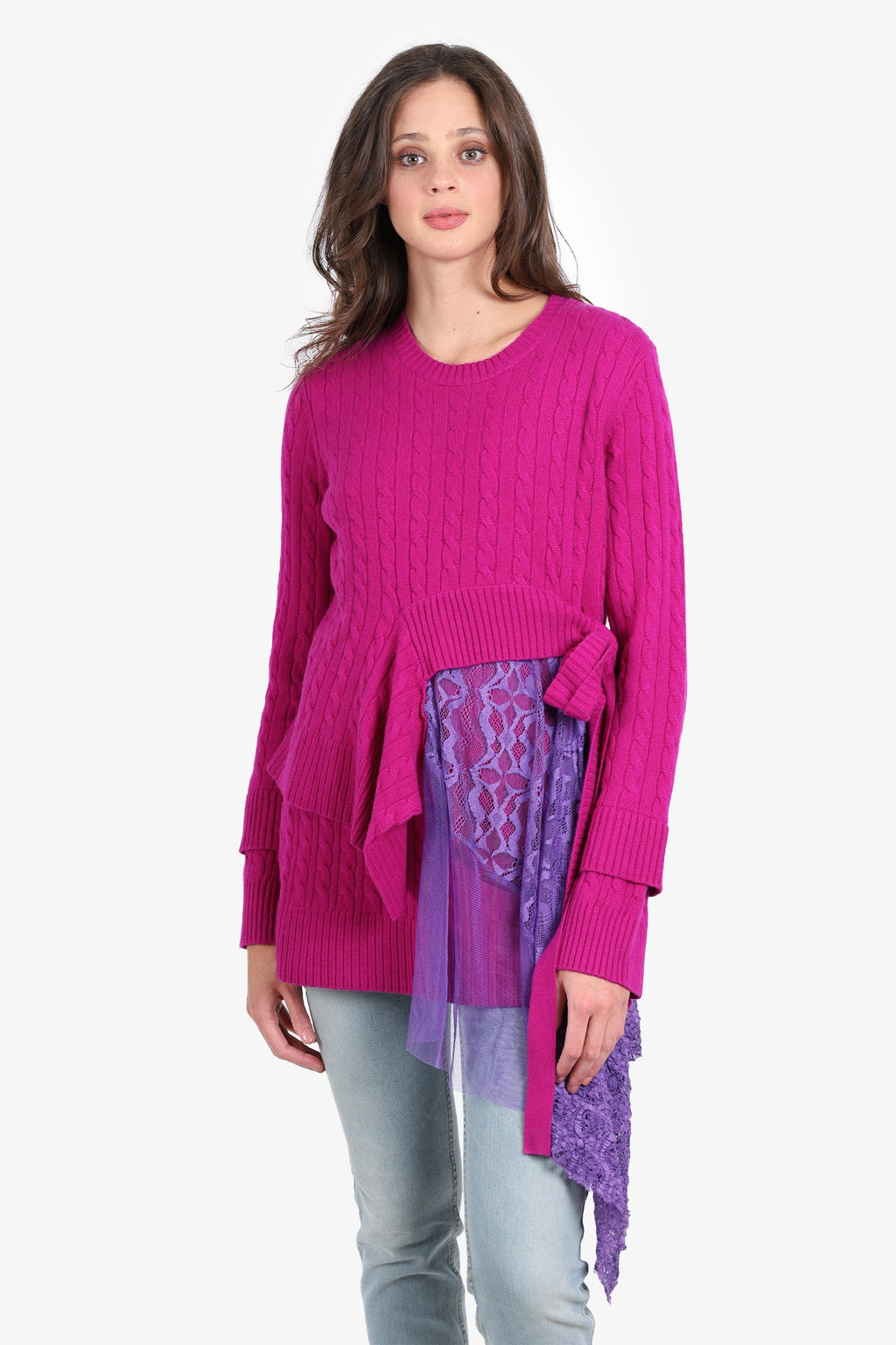 Sies Marjan Fuschia Wool Lace Detail Long Sleeve Sweater Size M