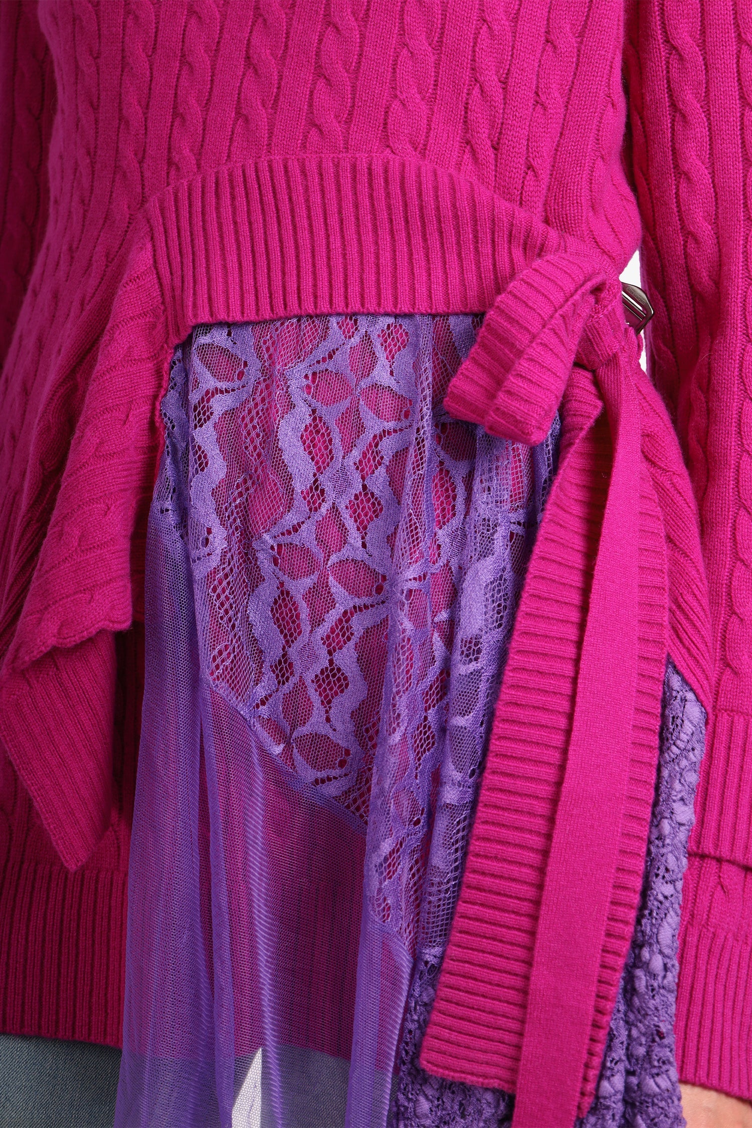 Sies Marjan Fuschia Wool Lace Detail Long Sleeve Sweater Size M