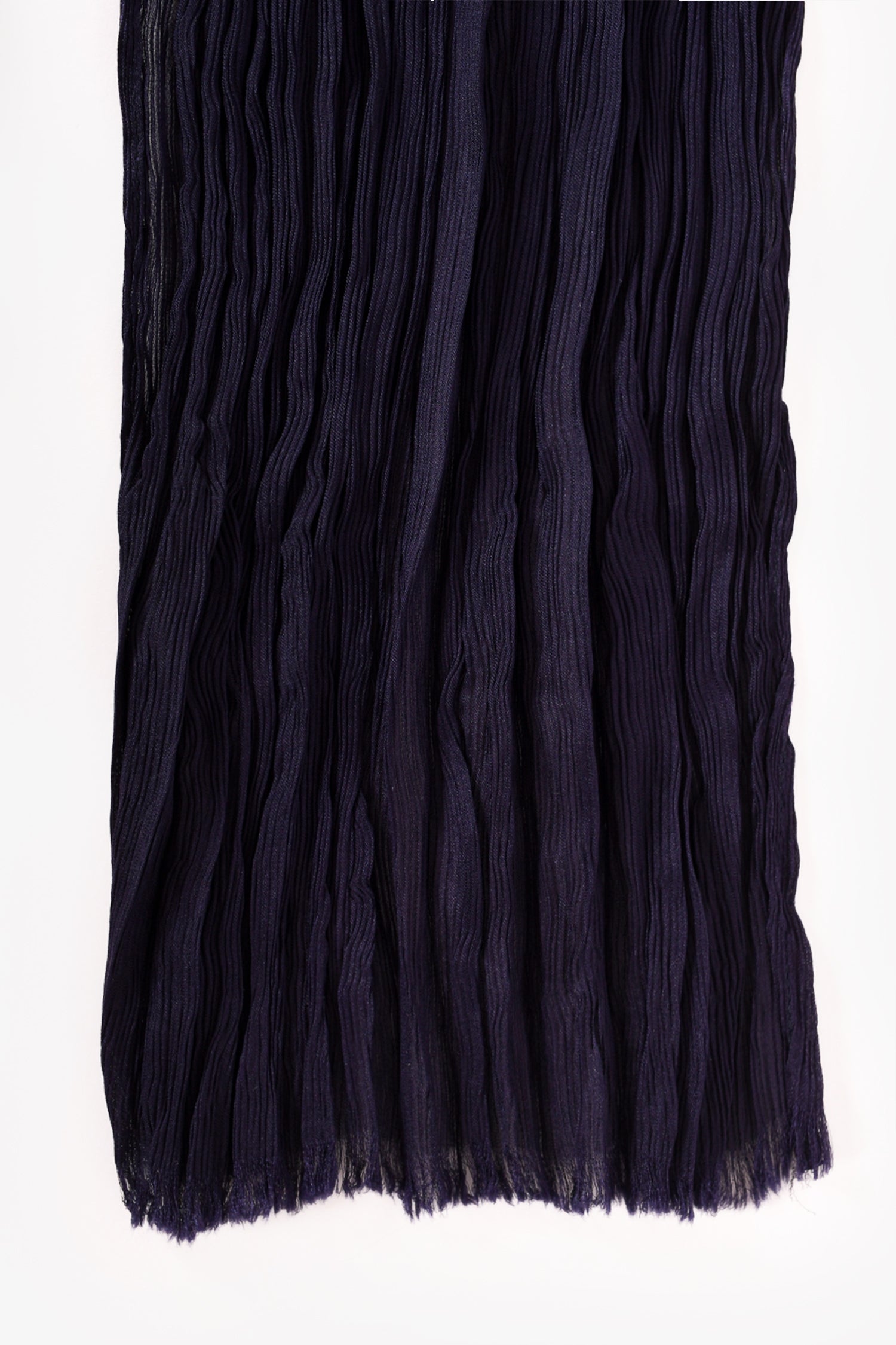 Saint Laurent Navy Blue Silk Pleated Scarf