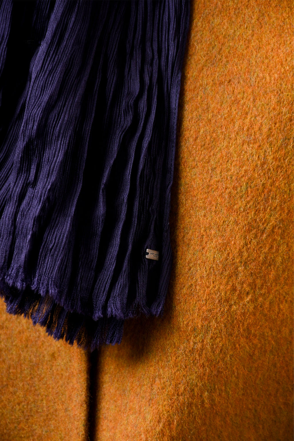 Saint Laurent Navy Blue Silk Pleated Scarf