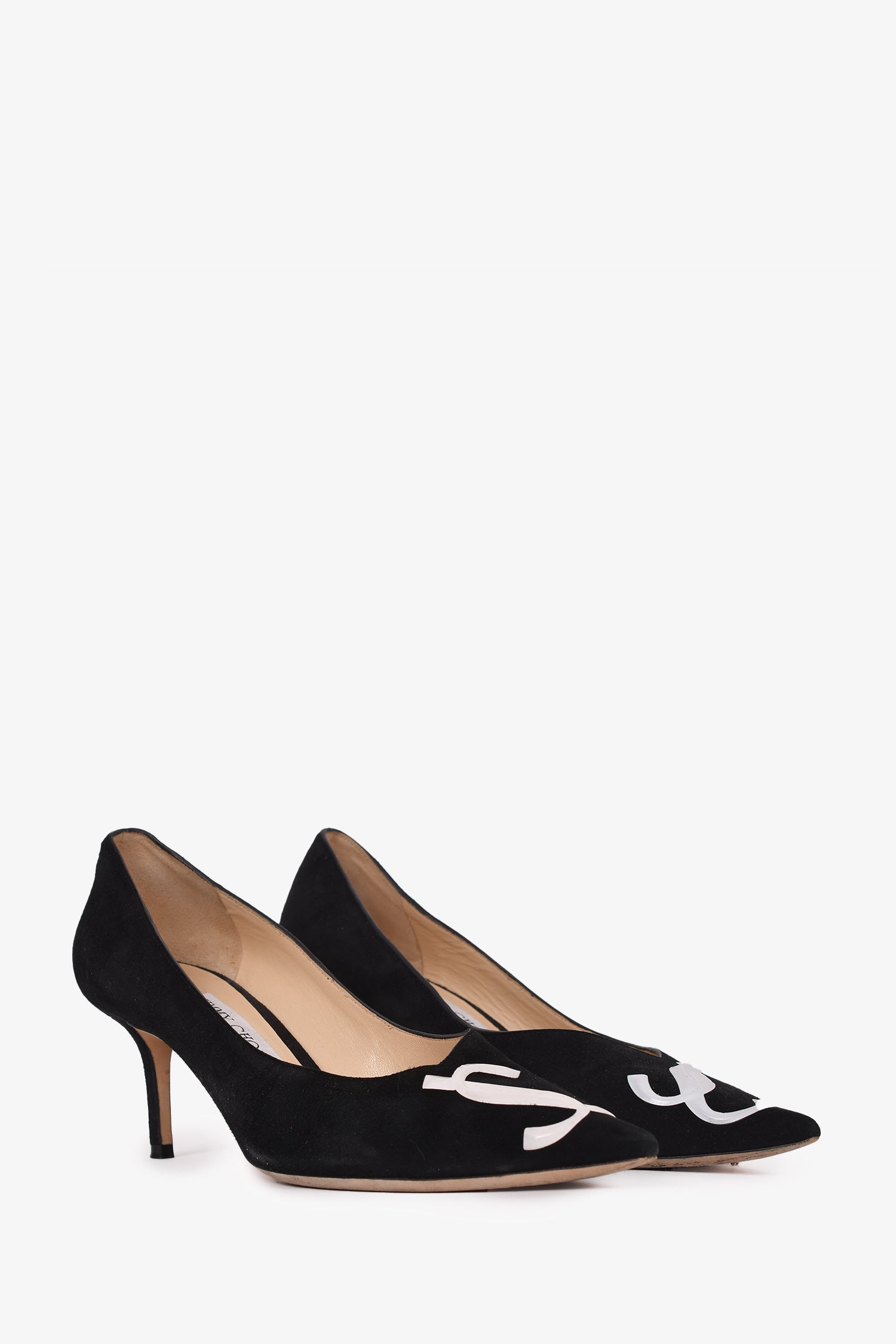 Jimmy Choo Black Suede Logo Printed Heels Size 39