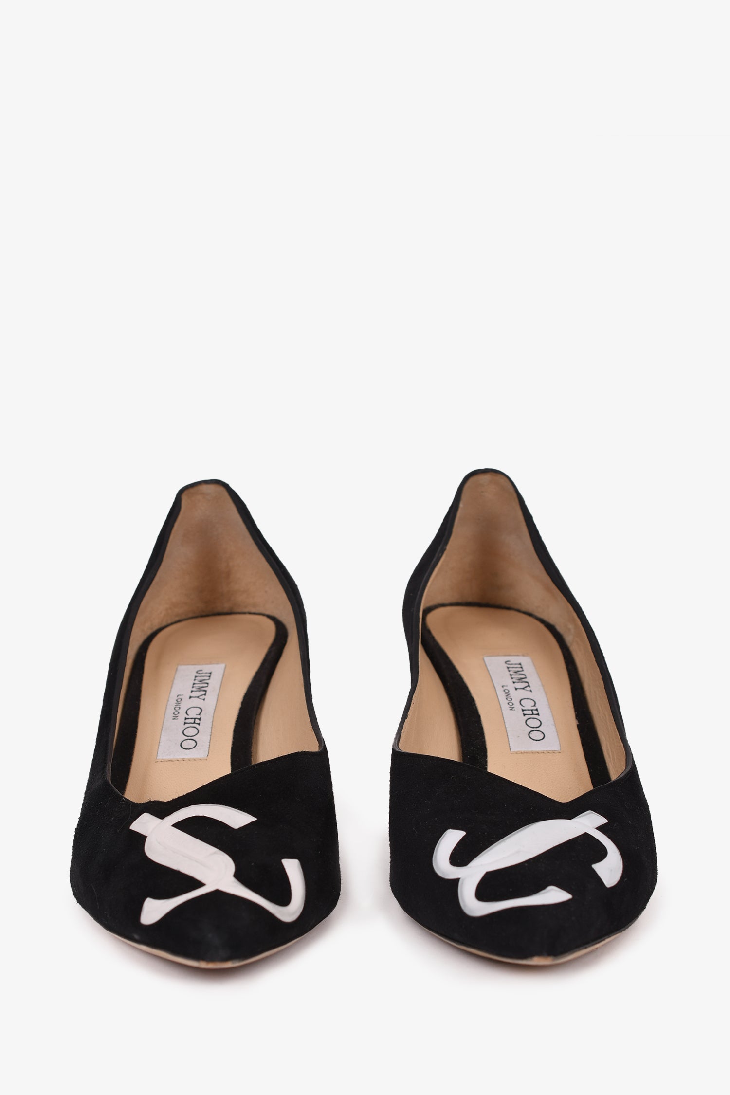 Jimmy Choo Black Suede Logo Printed Heels Size 39
