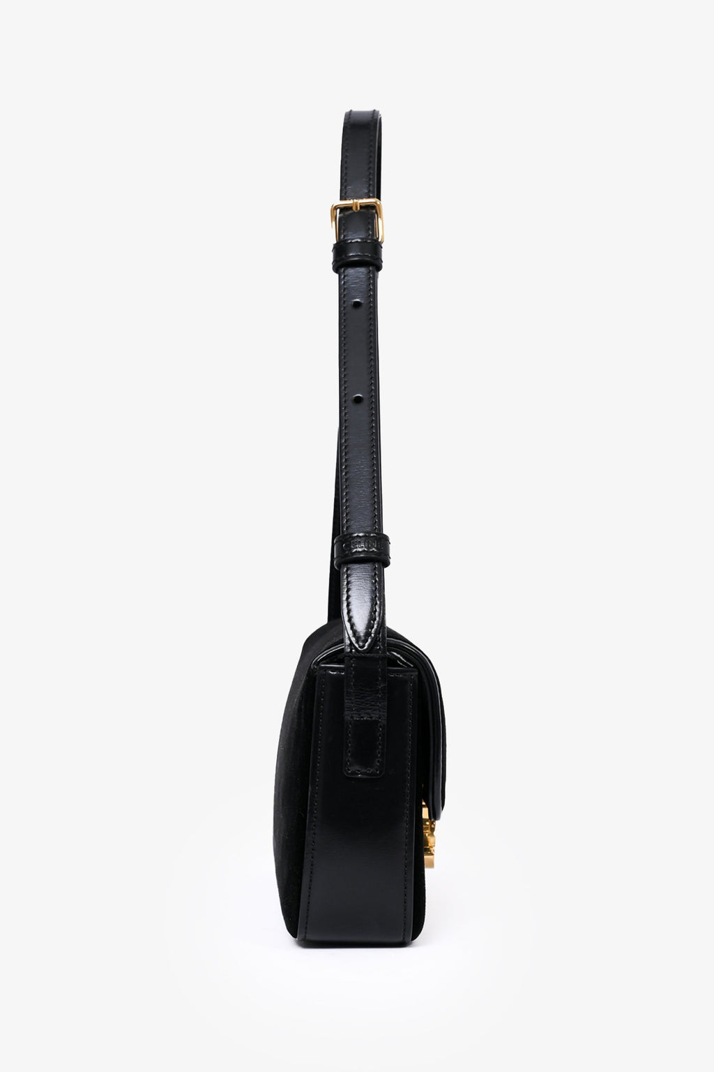 Celine Black Velvet/Leather 'Claude' Shoulder Bag