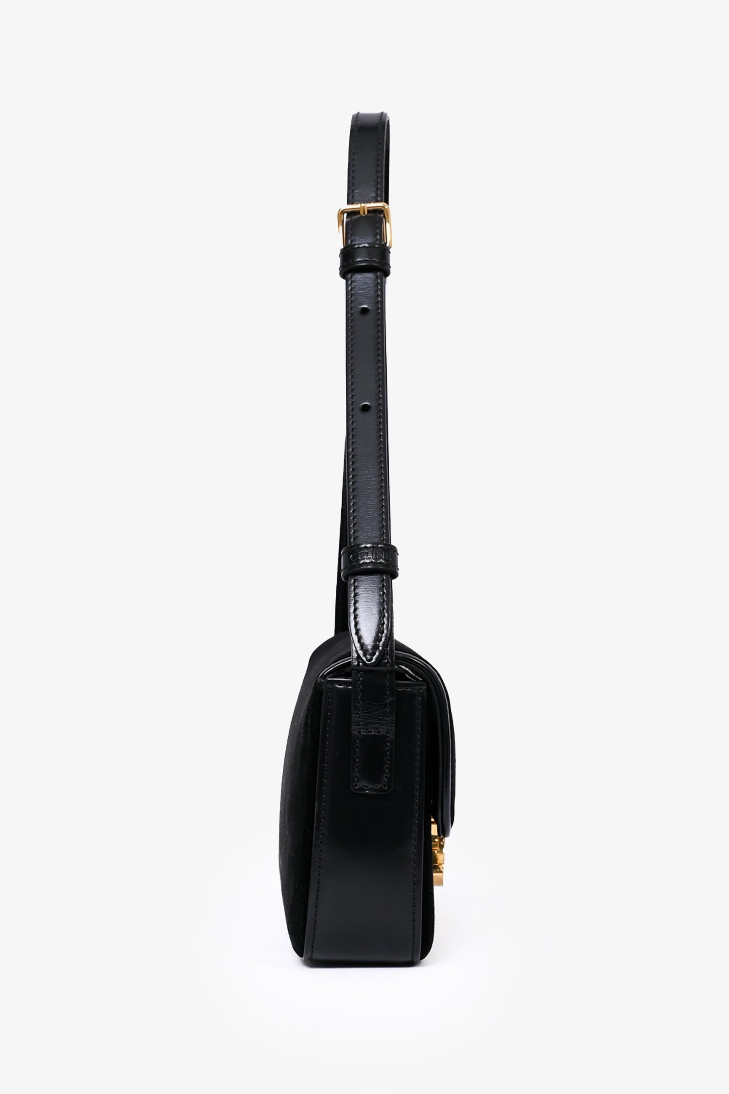 Celine Black Velvet/Leather 'Claude' Shoulder Bag