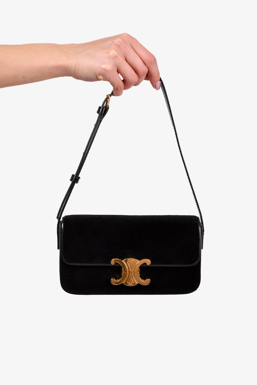 Celine Black Velvet/Leather 'Claude' Shoulder Bag