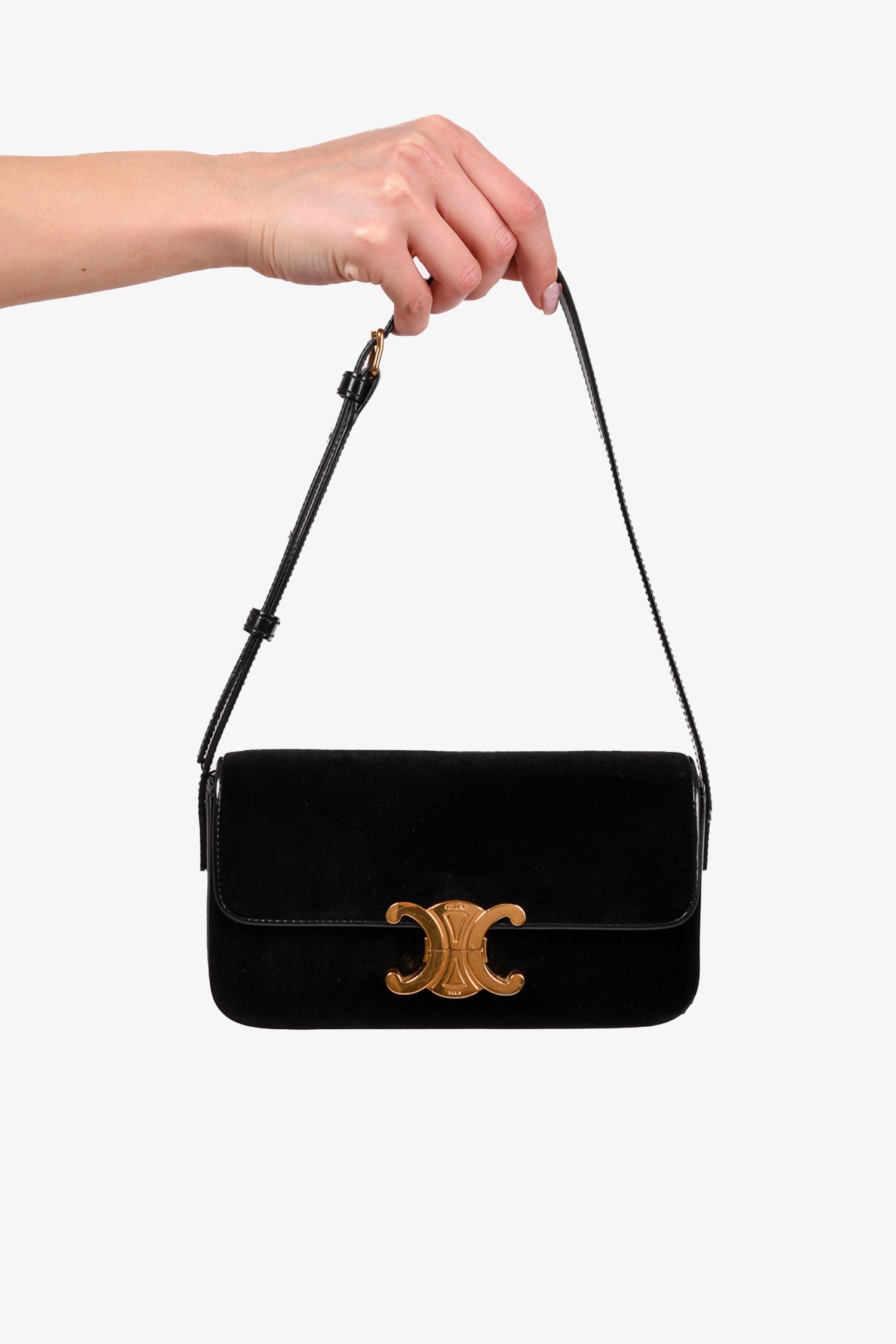 Celine Black Velvet/Leather 'Claude' Shoulder Bag