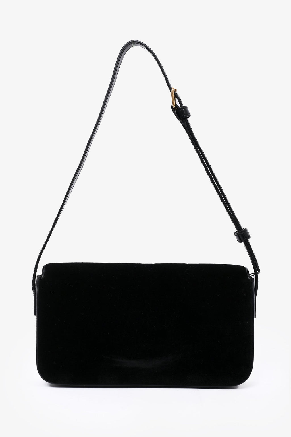 Celine Black Velvet/Leather 'Claude' Shoulder Bag