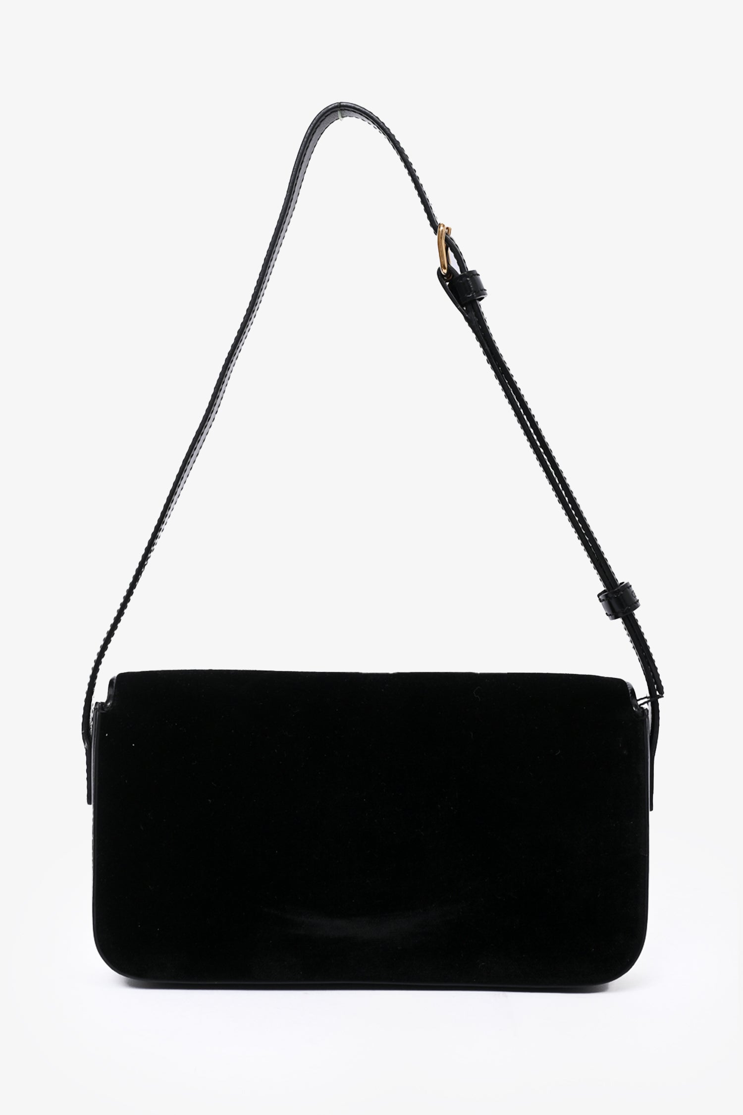 Celine Black Velvet/Leather 'Claude' Shoulder Bag