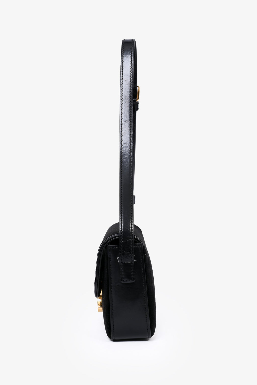 Celine Black Velvet/Leather 'Claude' Shoulder Bag