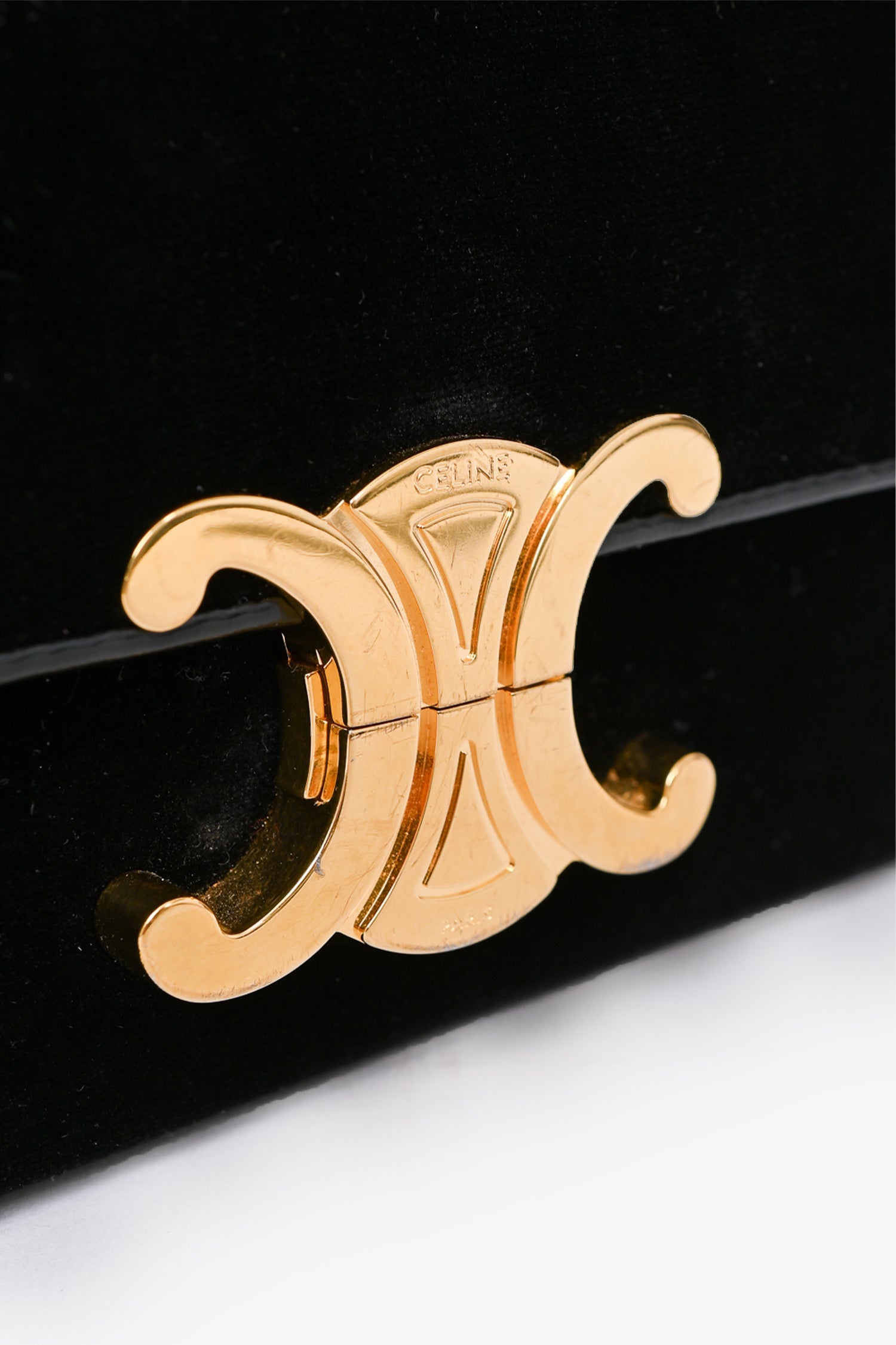 Celine Black Velvet/Leather 'Claude' Shoulder Bag