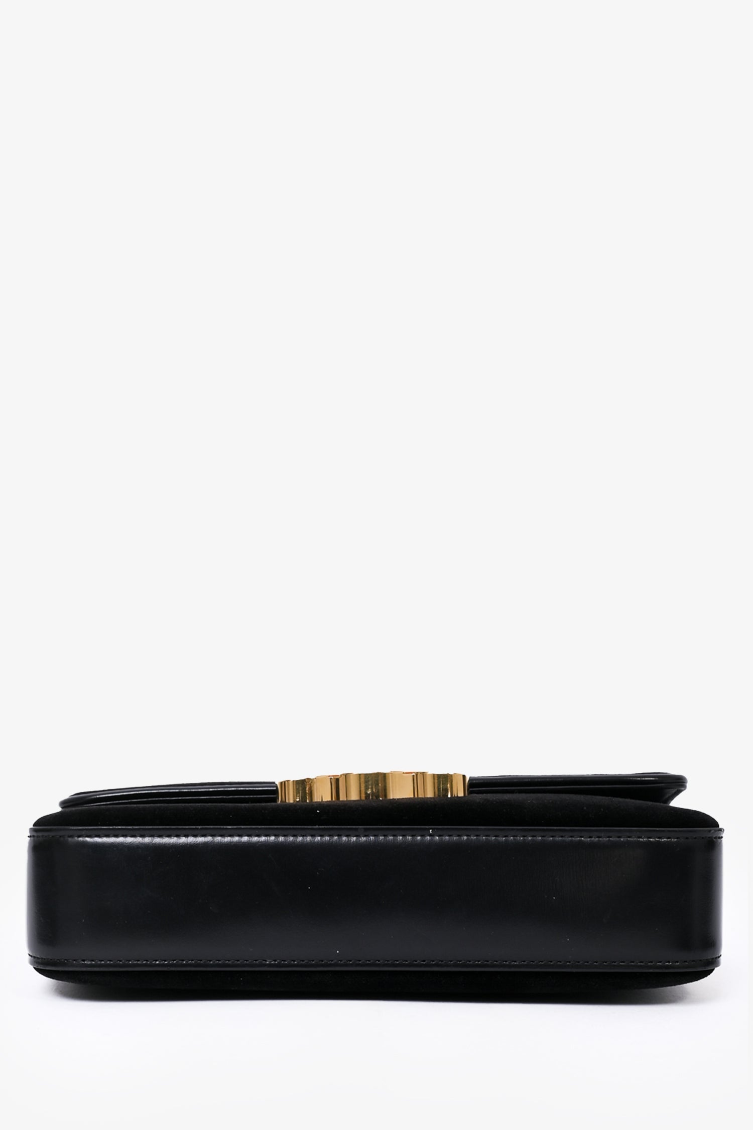 Celine Black Velvet/Leather 'Claude' Shoulder Bag