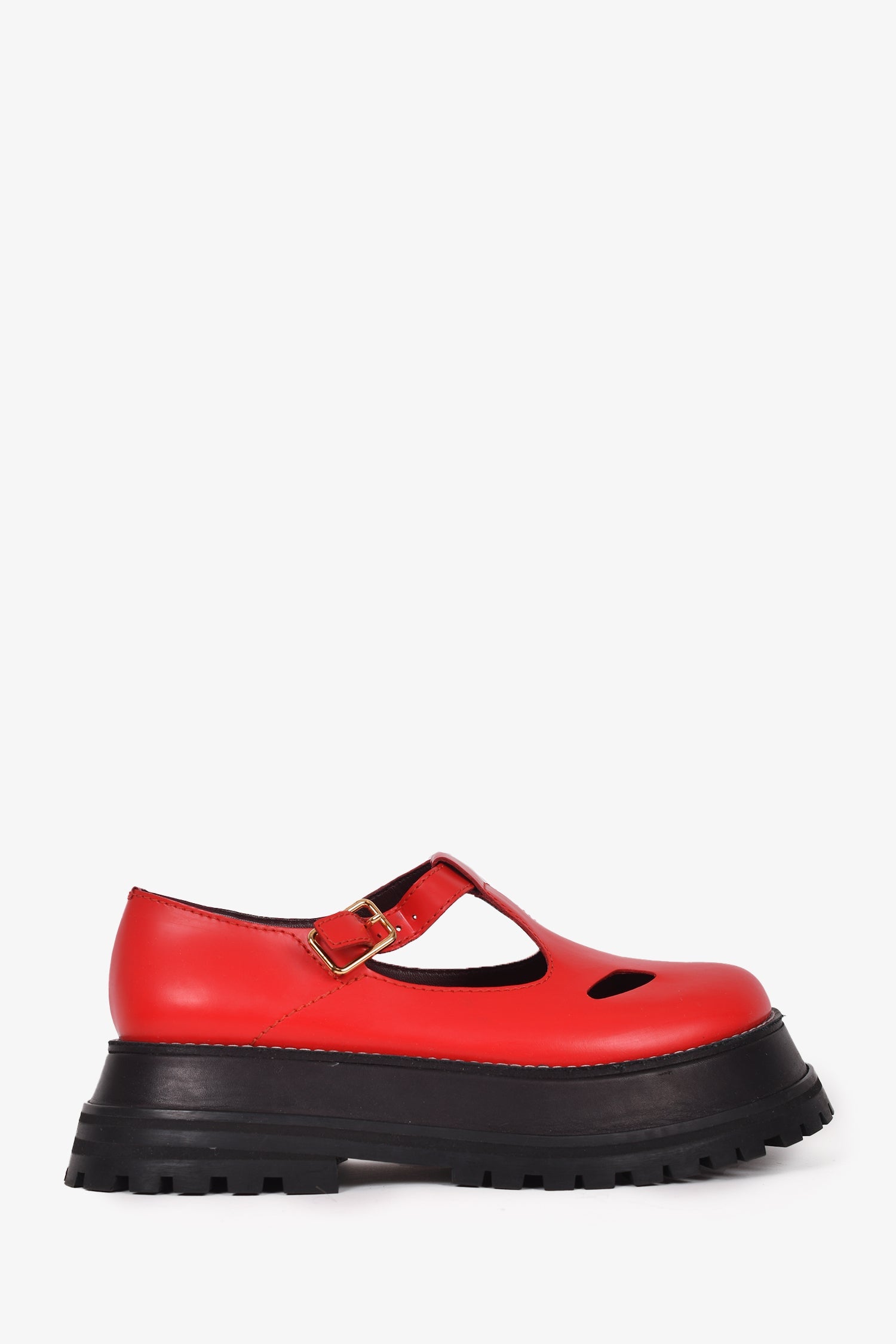 Burberry Red Leather Platform Mary Jane Flats Size 36