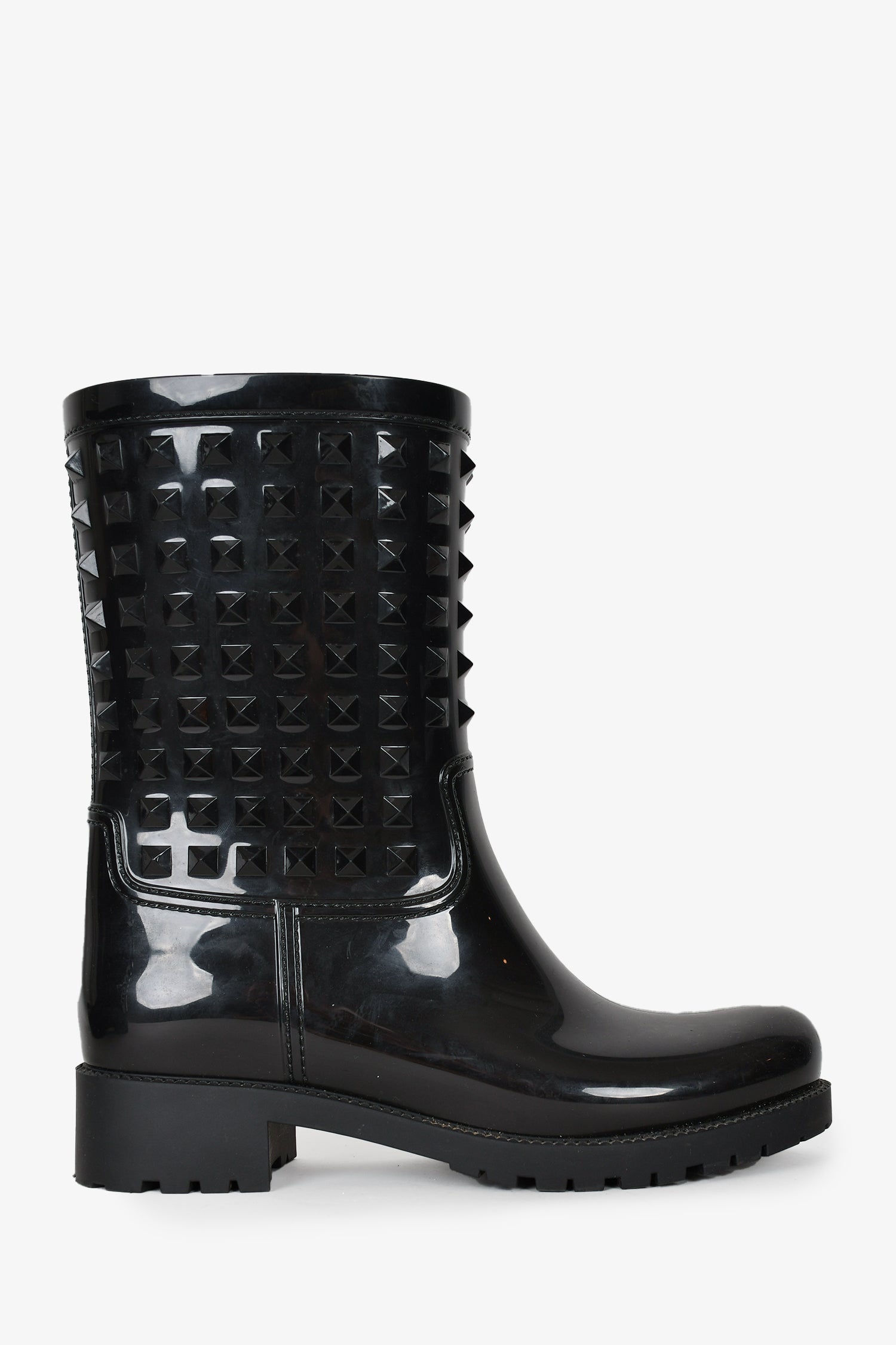 Valentino Black Rubber Rockstud Rain Boots Size 39