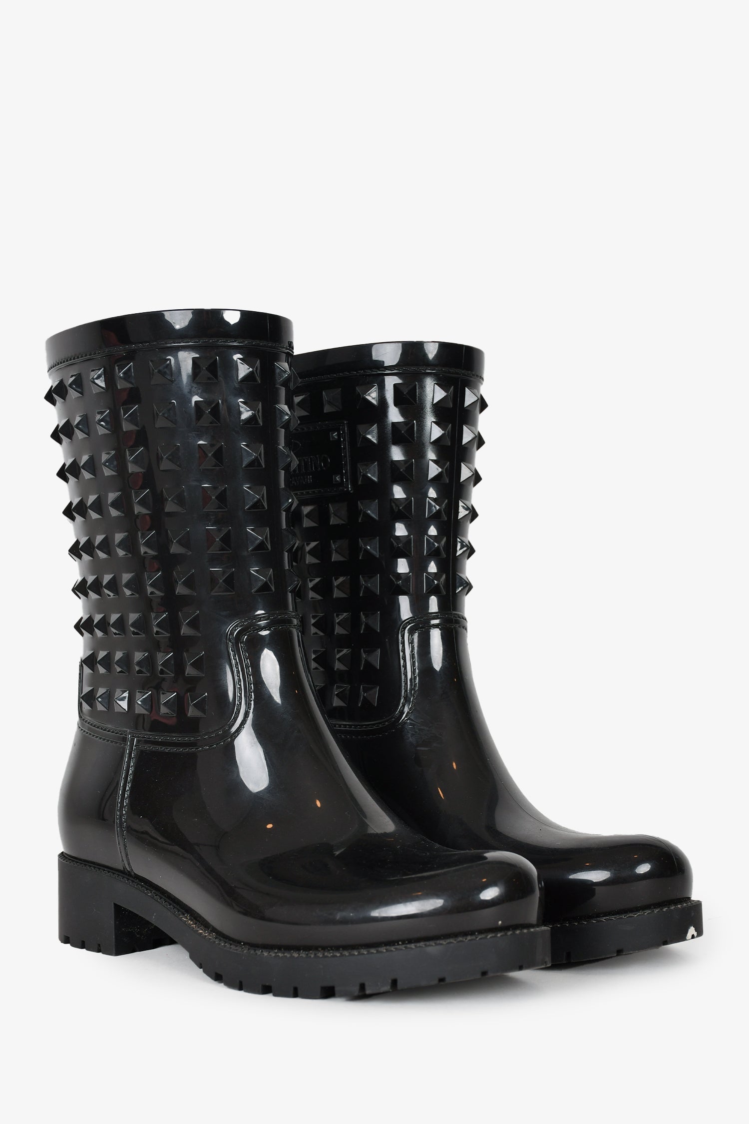 Valentino Black Rubber Rockstud Rain Boots Size 39