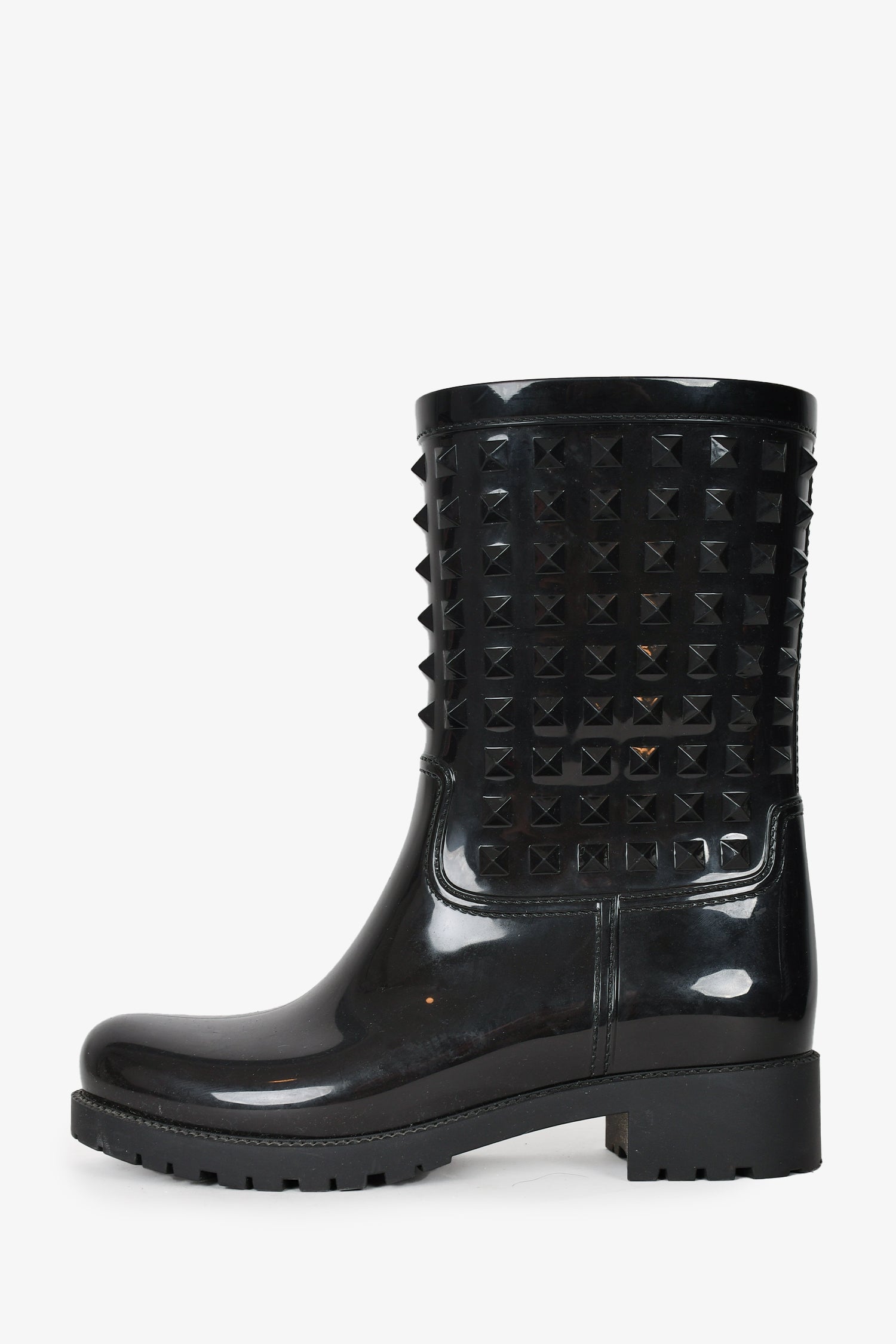 Valentino Black Rubber Rockstud Rain Boots Size 39